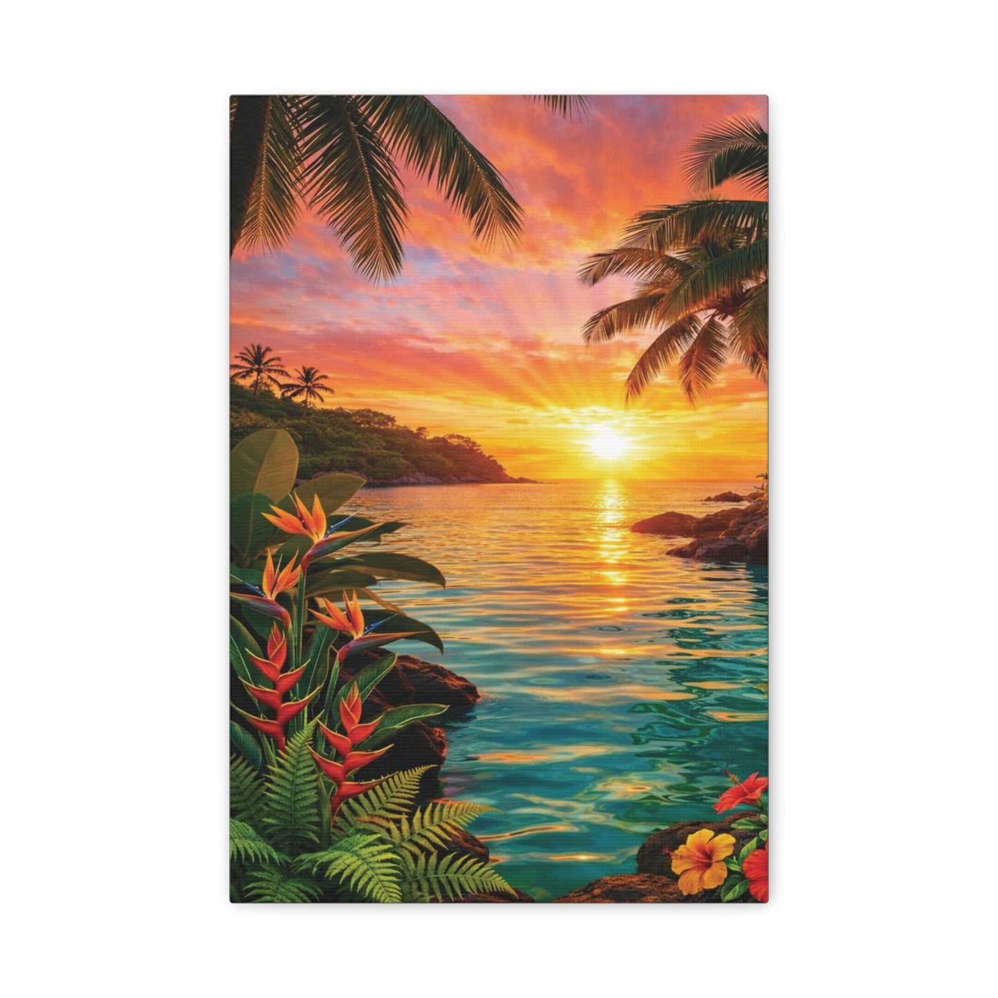 Tropical Sunrise over ocean Canvas Wall Art -  Matte Stretched Print