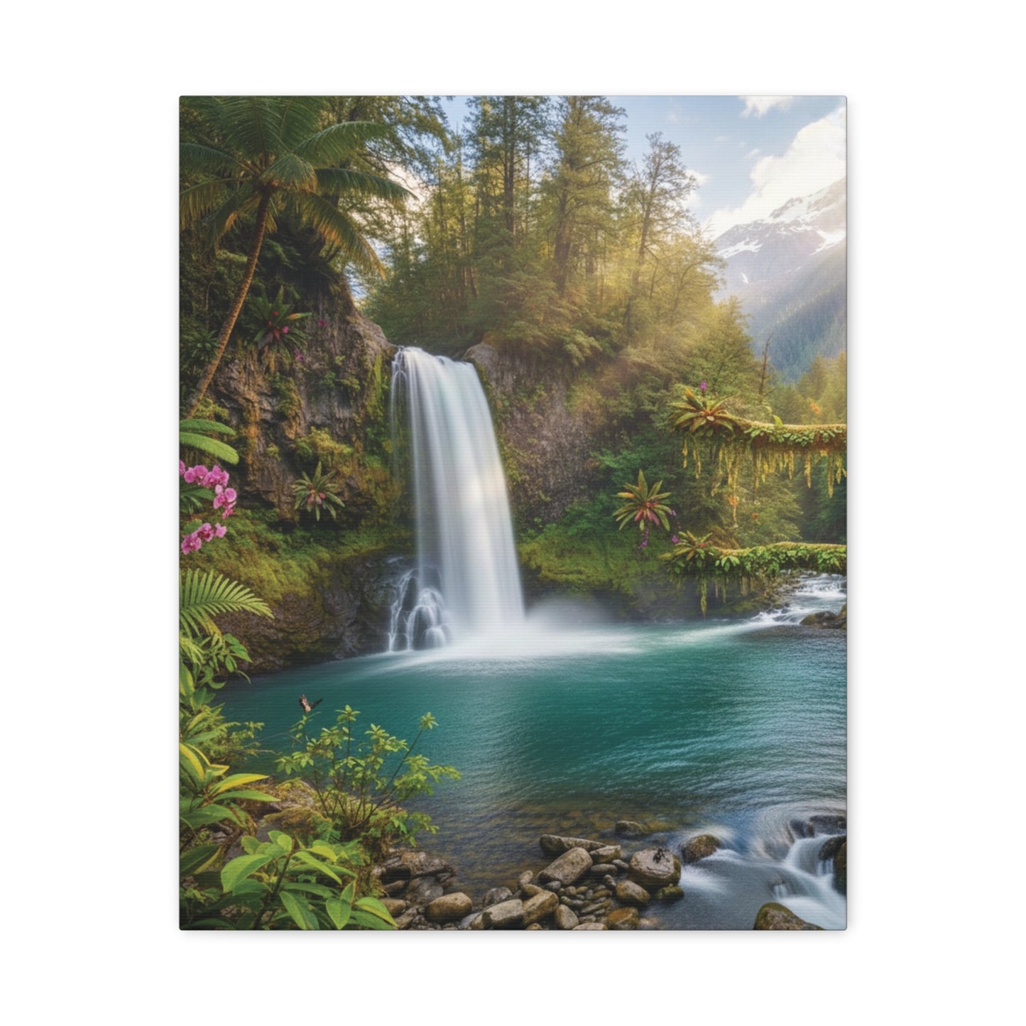 Turquoise Tropical Waterfalls Canvas wall art Stretched, 1.25"
