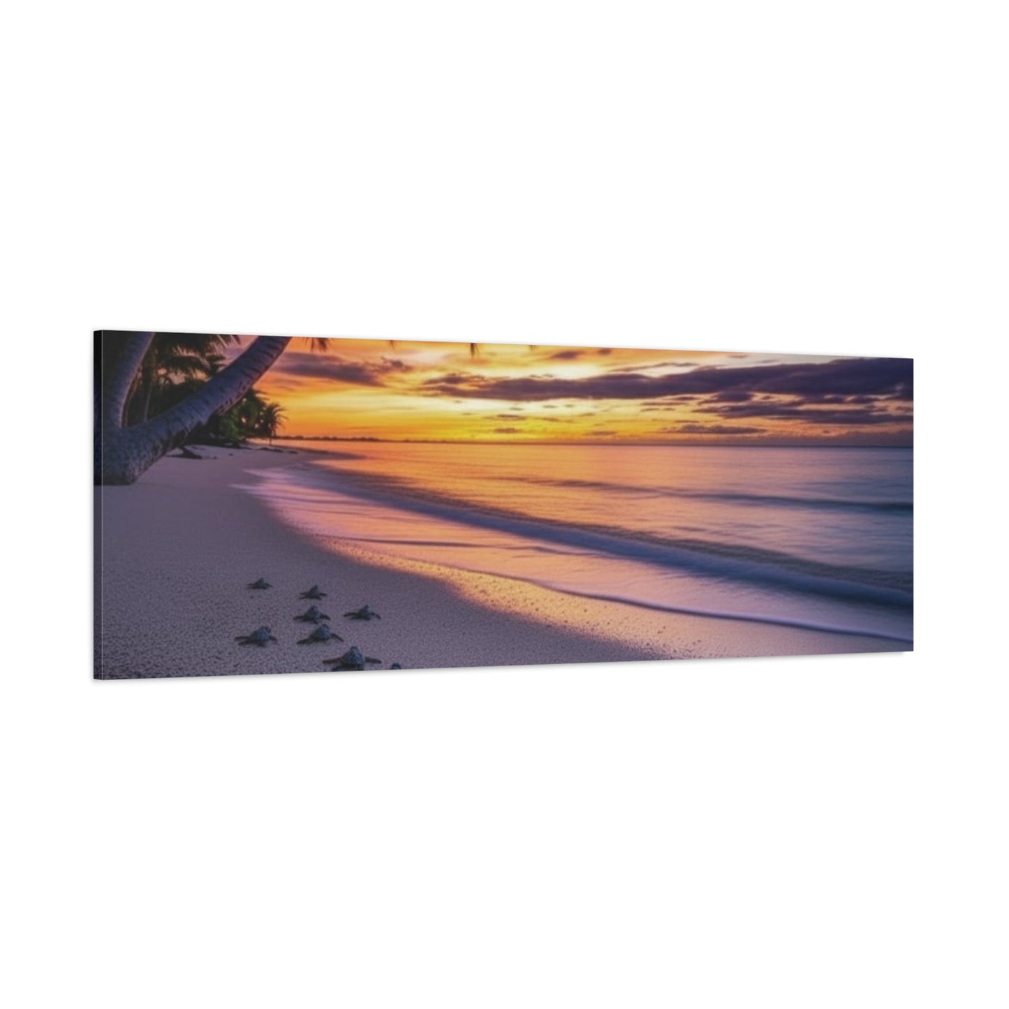 Sunset baby Turtles Canvas wall art - Nursery Beach Ocean