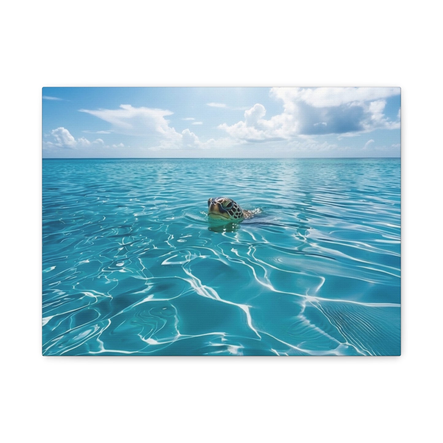 Blue crystal Sea with Turtle Canvas Wall Art - Matte Stretched