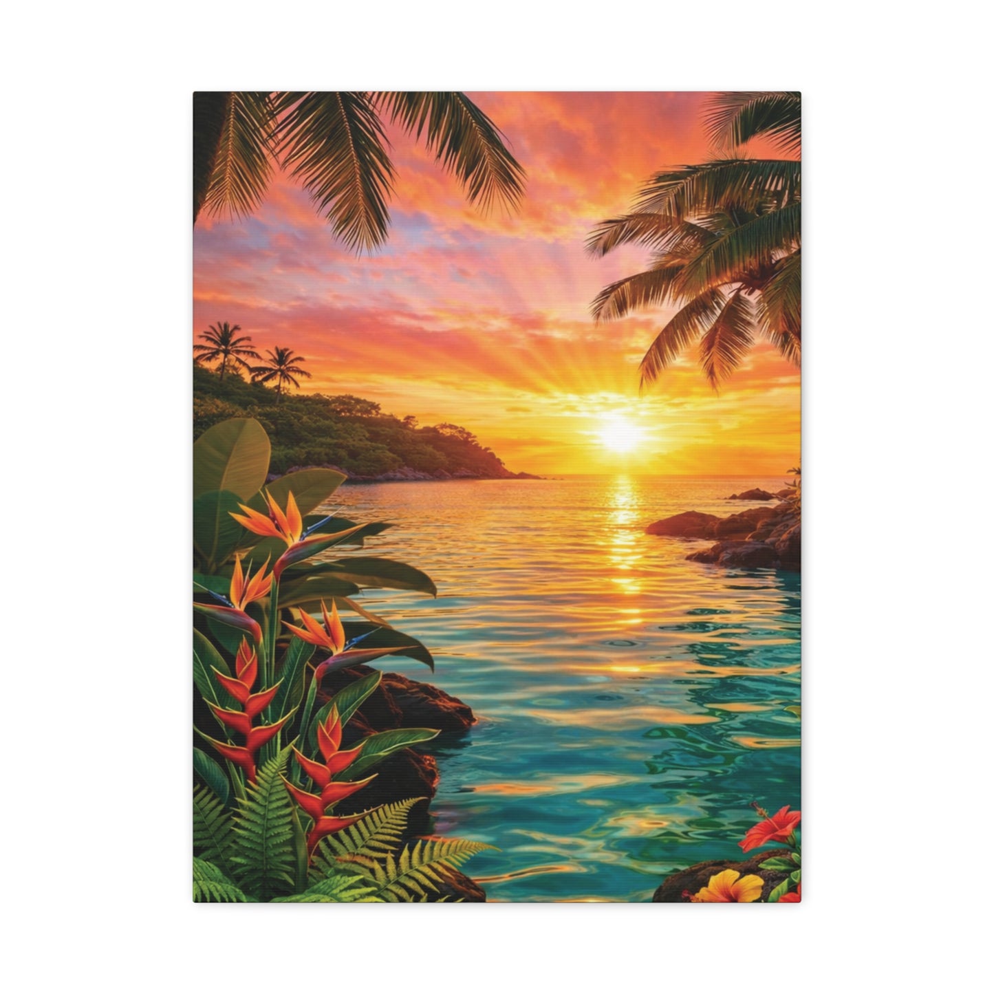Tropical Sunrise over ocean Canvas Wall Art -  Matte Stretched Print