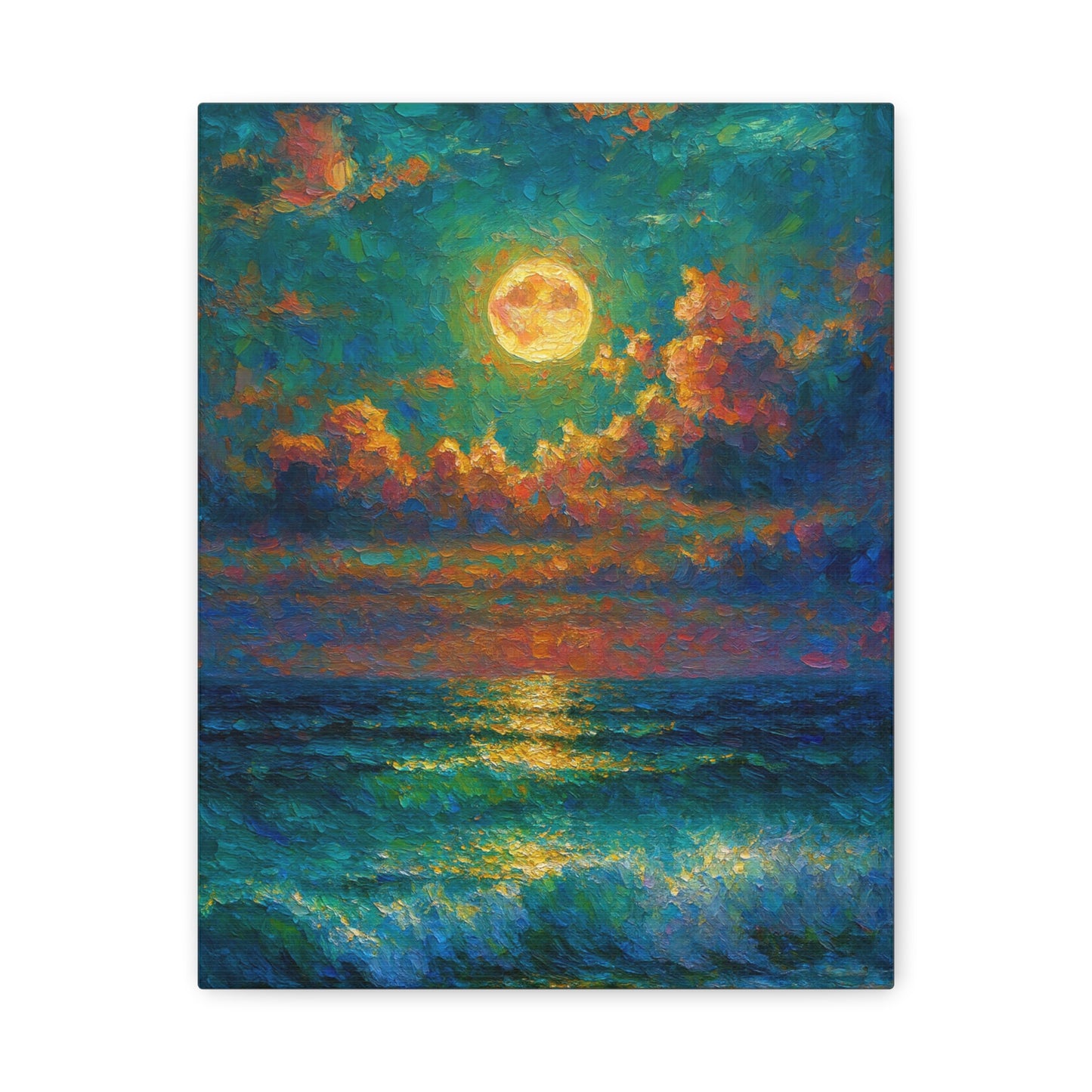 Calming Coastal Sunset Canvas - Peaceful Ocean Moonlight Wall Art for Bedroom