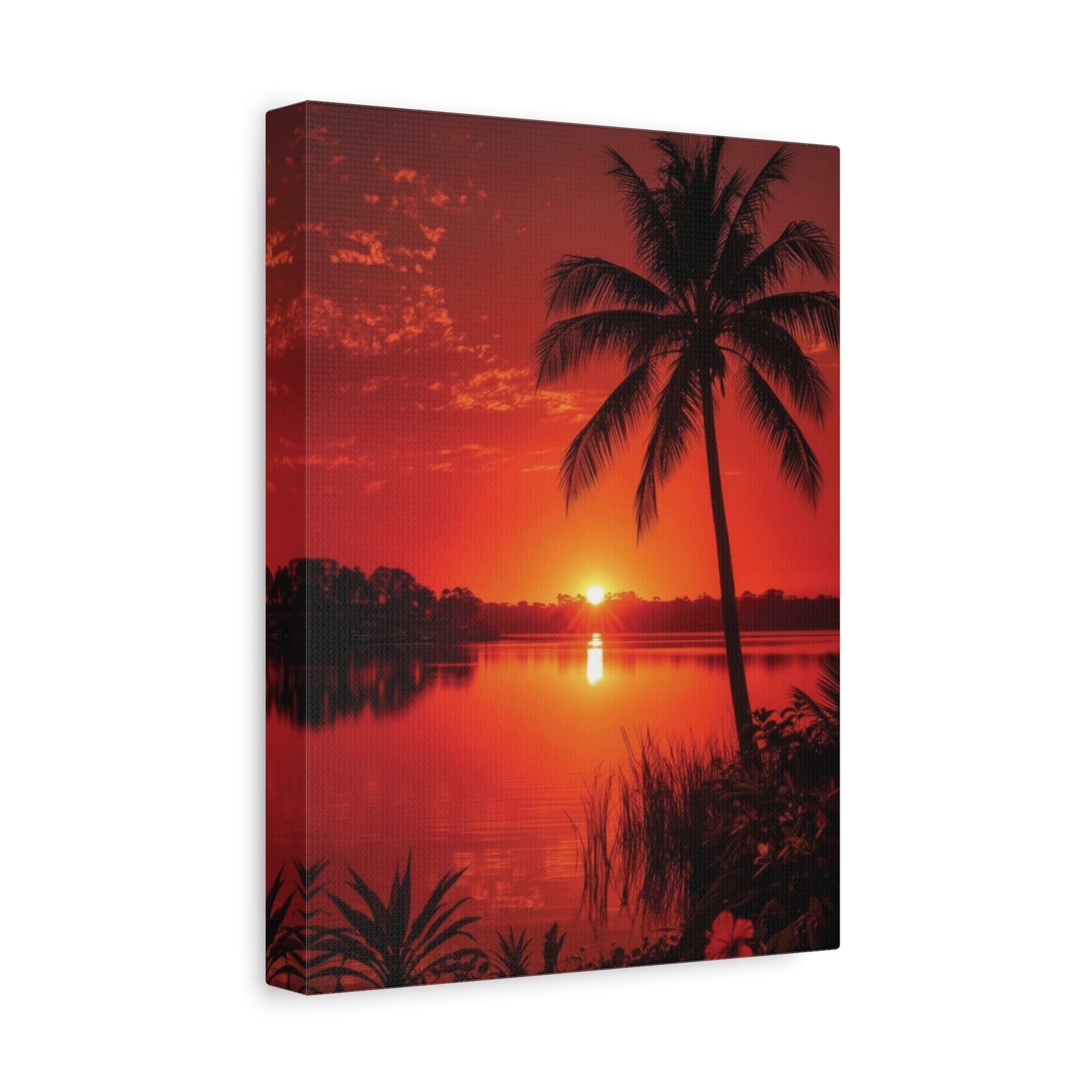Coastal Red sunset over Ocean Canvas Wall Art - Matte Print
