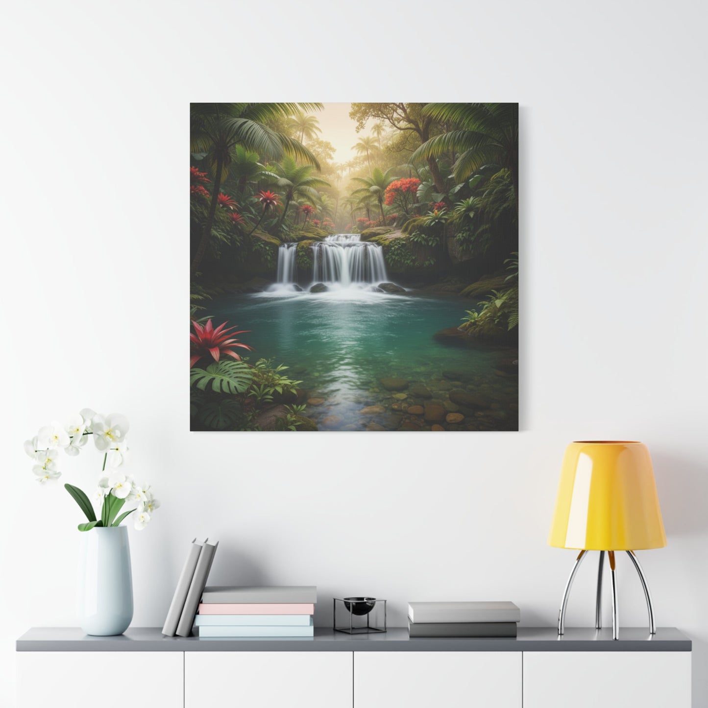 Canvas Wall Art tropical waterfall with lush greenery for tranquil home decor