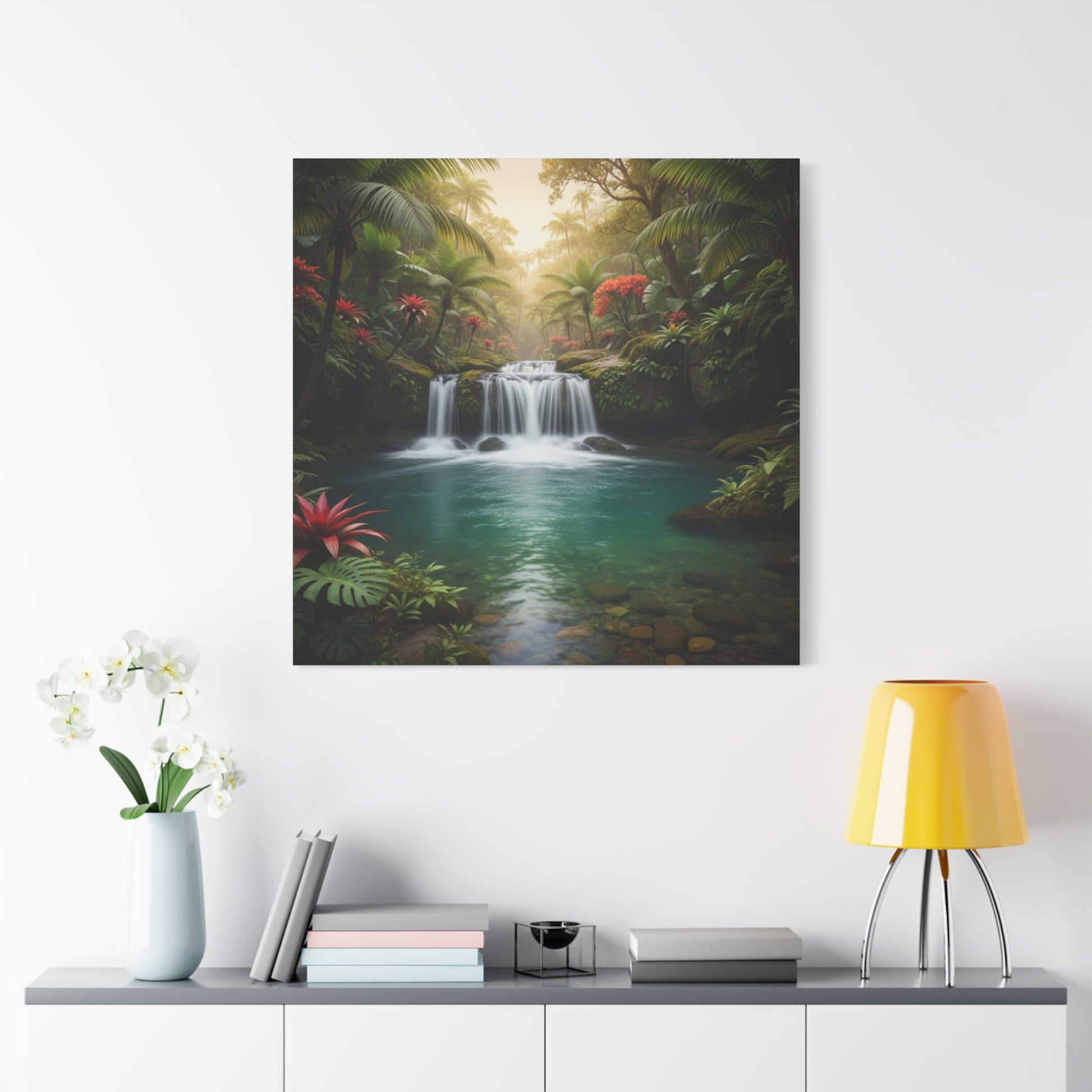 Canvas Wall Art tropical waterfall with lush greenery for tranquil home decor
