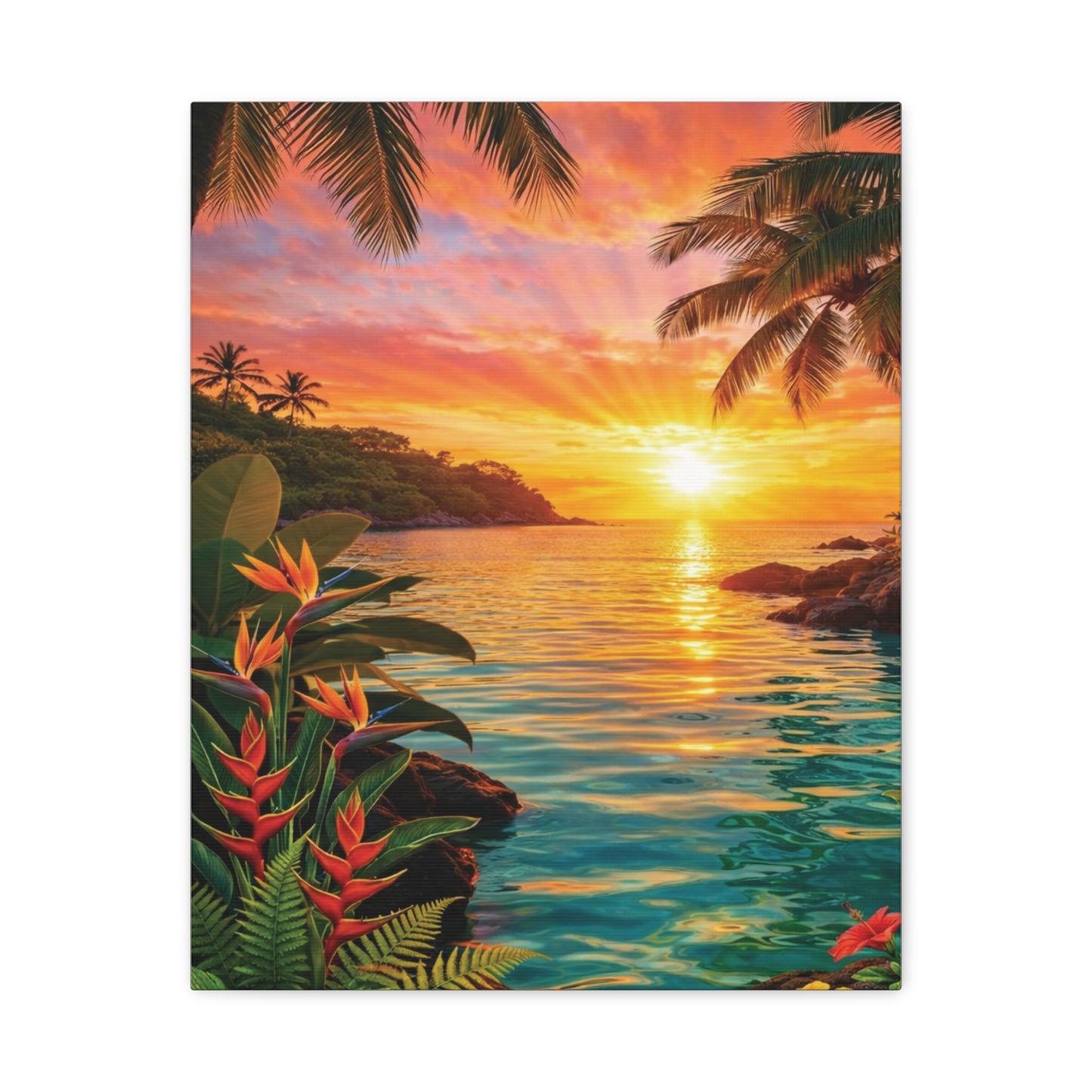 Tropical Sunrise over ocean Canvas Wall Art -  Matte Stretched Print