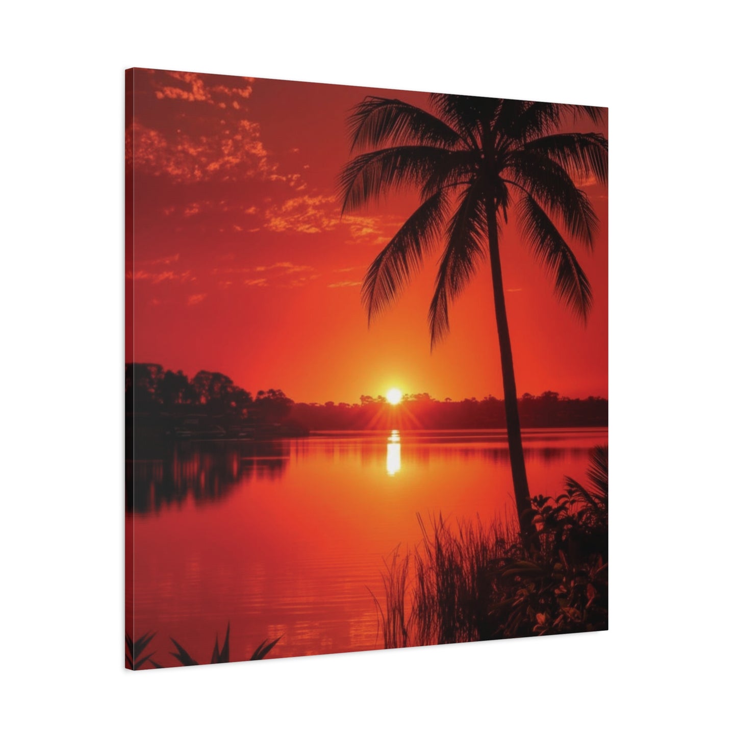 Coastal Red sunset over Ocean Canvas Wall Art - Matte Print