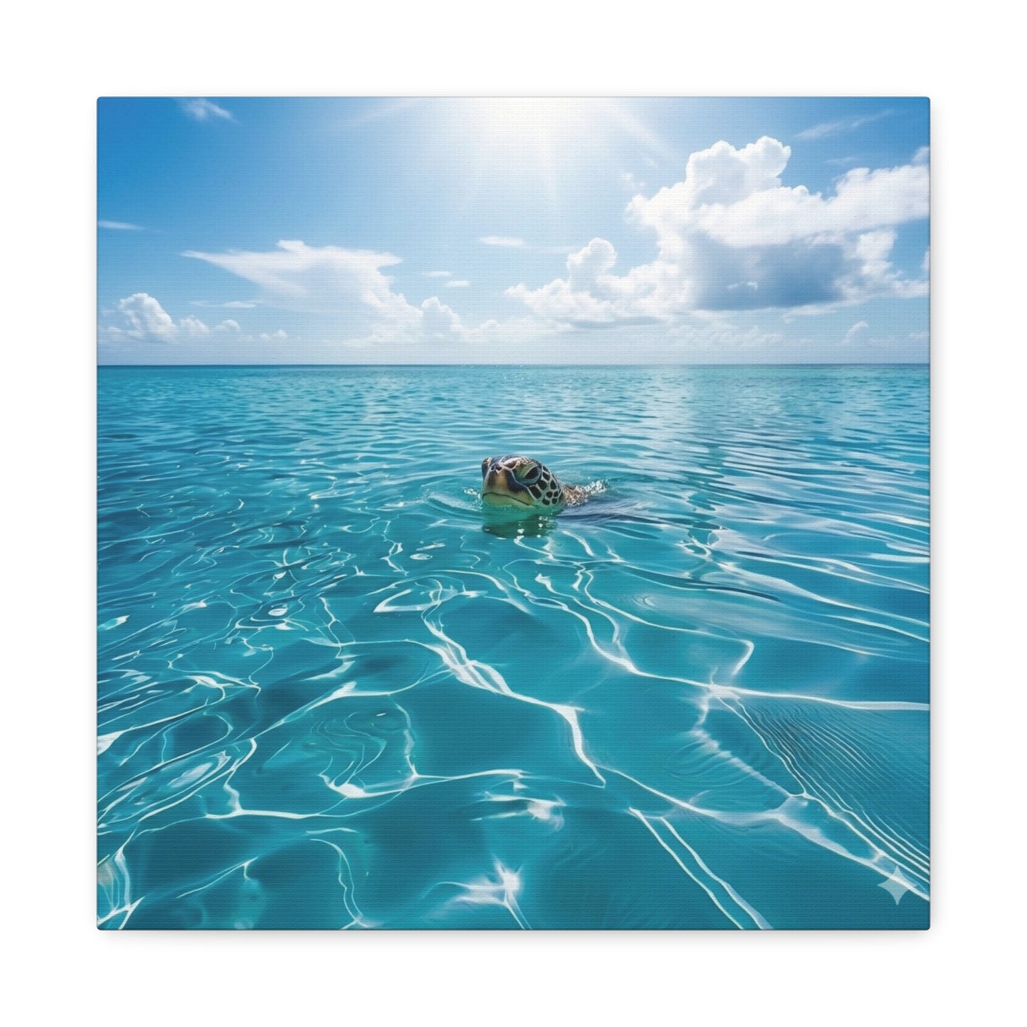 Blue crystal Sea with Turtle Canvas Wall Art - Matte Stretched