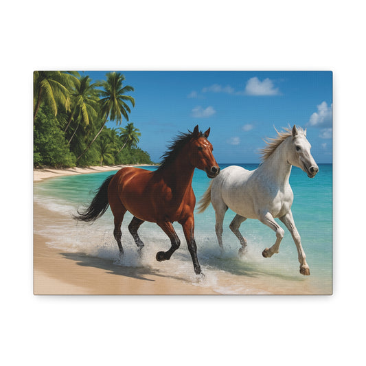 Horses Running free on Beach Canvas wall art - Matte Print