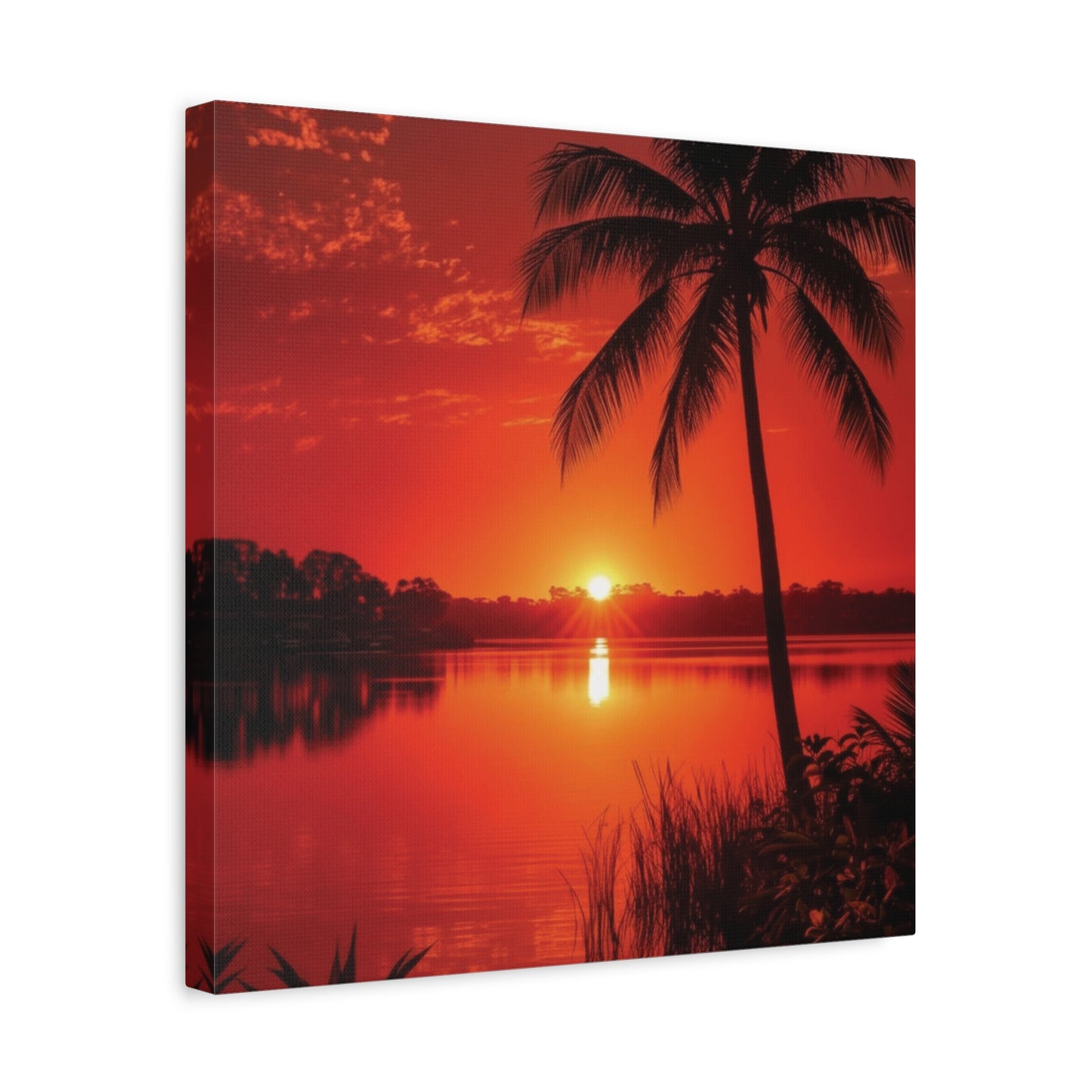 Coastal Red sunset over Ocean Canvas Wall Art - Matte Print