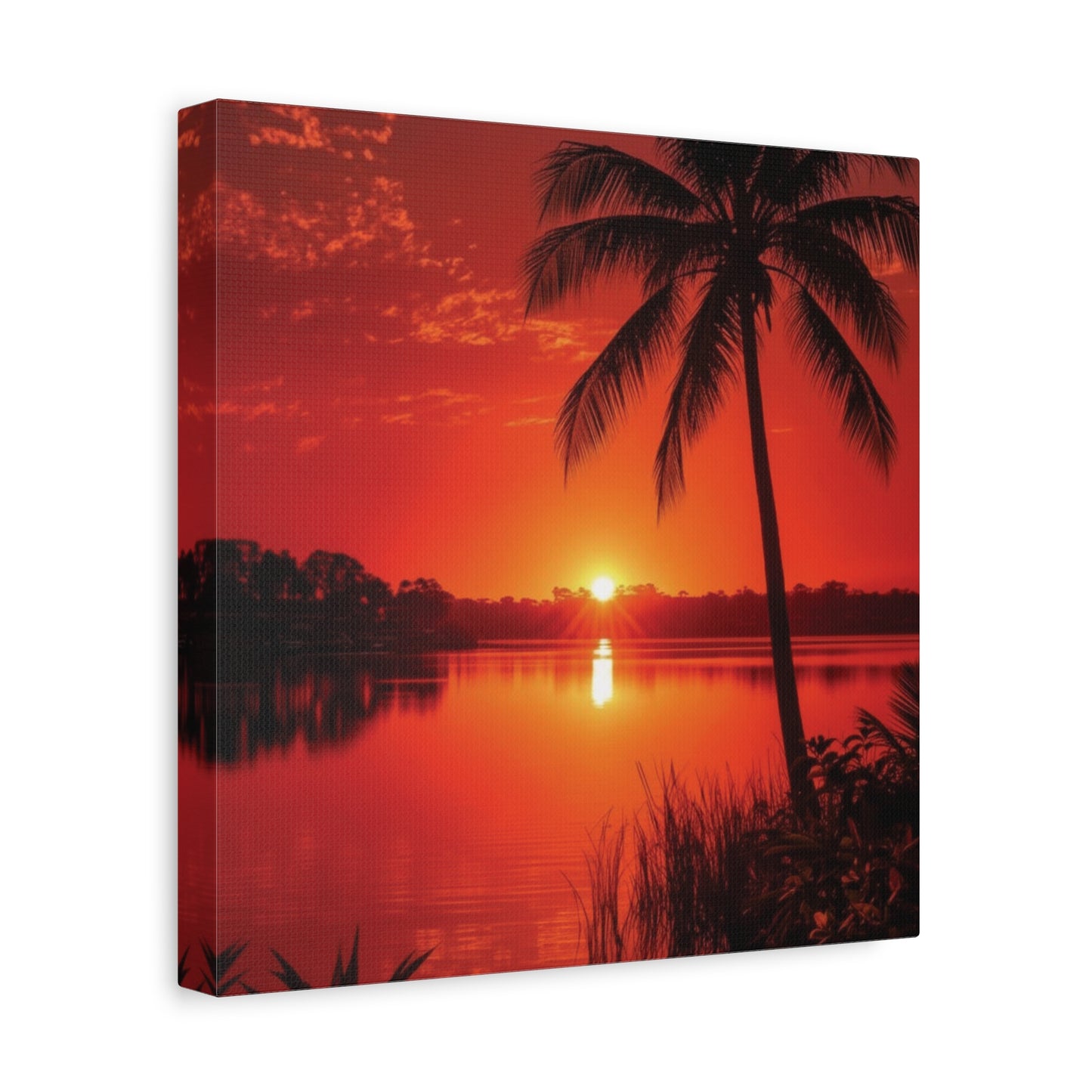 Coastal Red sunset over Ocean Canvas Wall Art - Matte Print