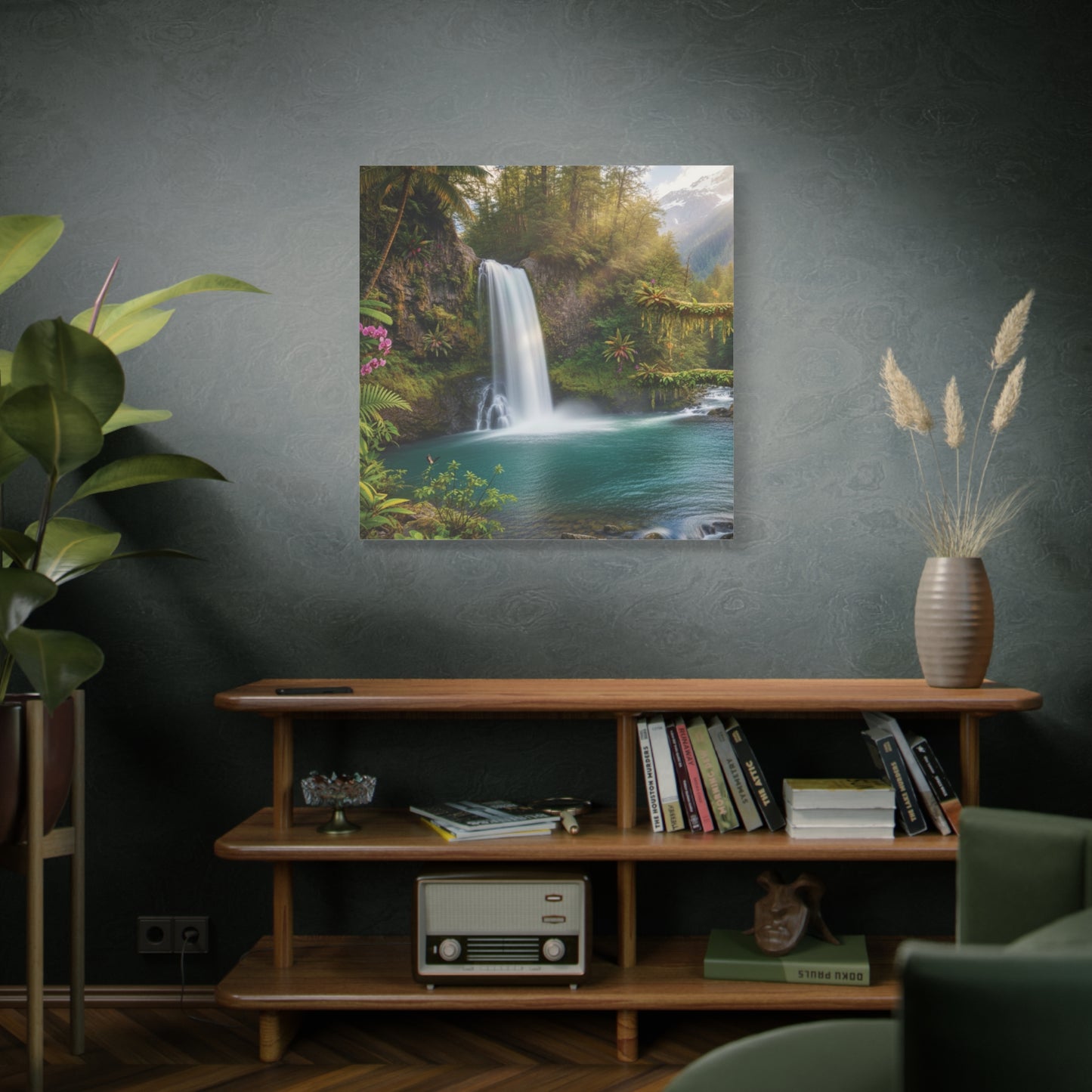 Turquoise Tropical Waterfalls Canvas wall art Stretched, 1.25"