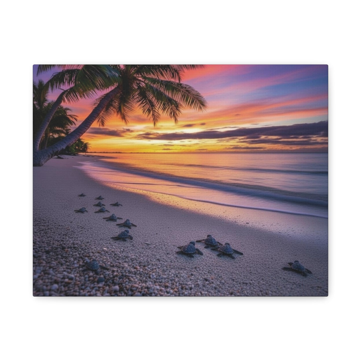 Sunset baby Turtles Canvas wall art - Nursery Beach Ocean
