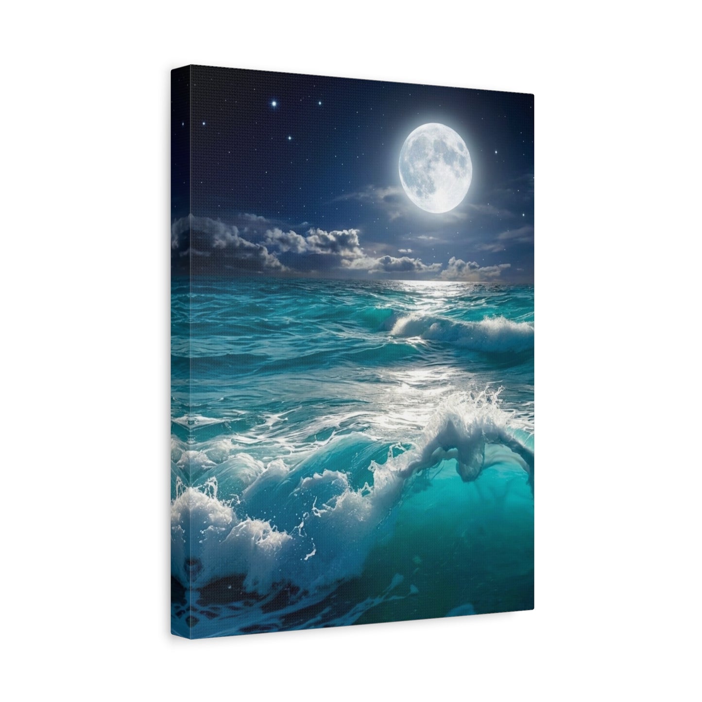 Tranquil Ocean Moonlight Canvas - Calming Blue Waves Wall Art for Bedroom