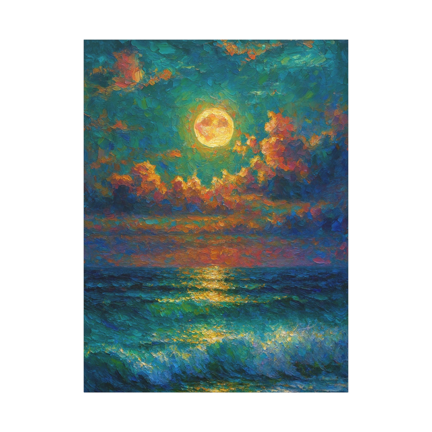 Calming Coastal Sunset Canvas - Peaceful Ocean Moonlight Wall Art for Bedroom