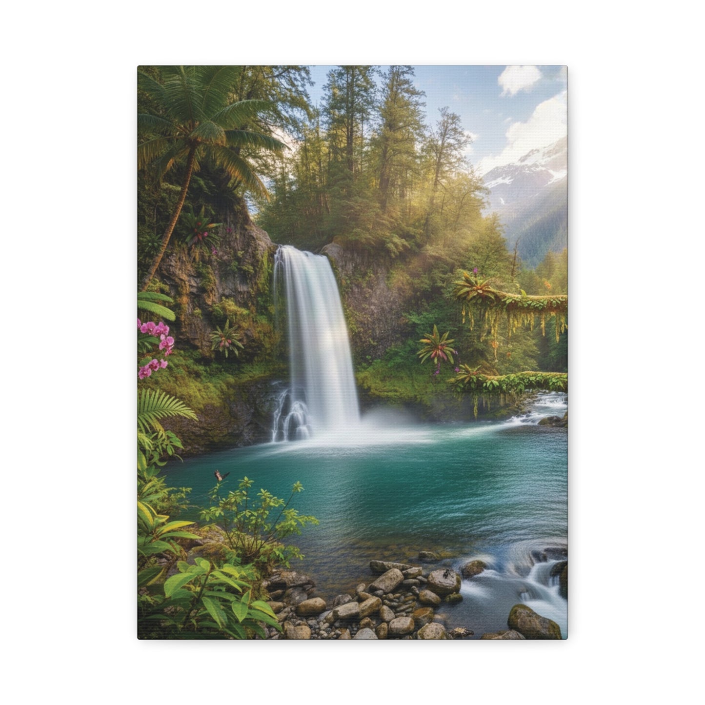 Turquoise Tropical Waterfalls Canvas wall art Stretched, 1.25"
