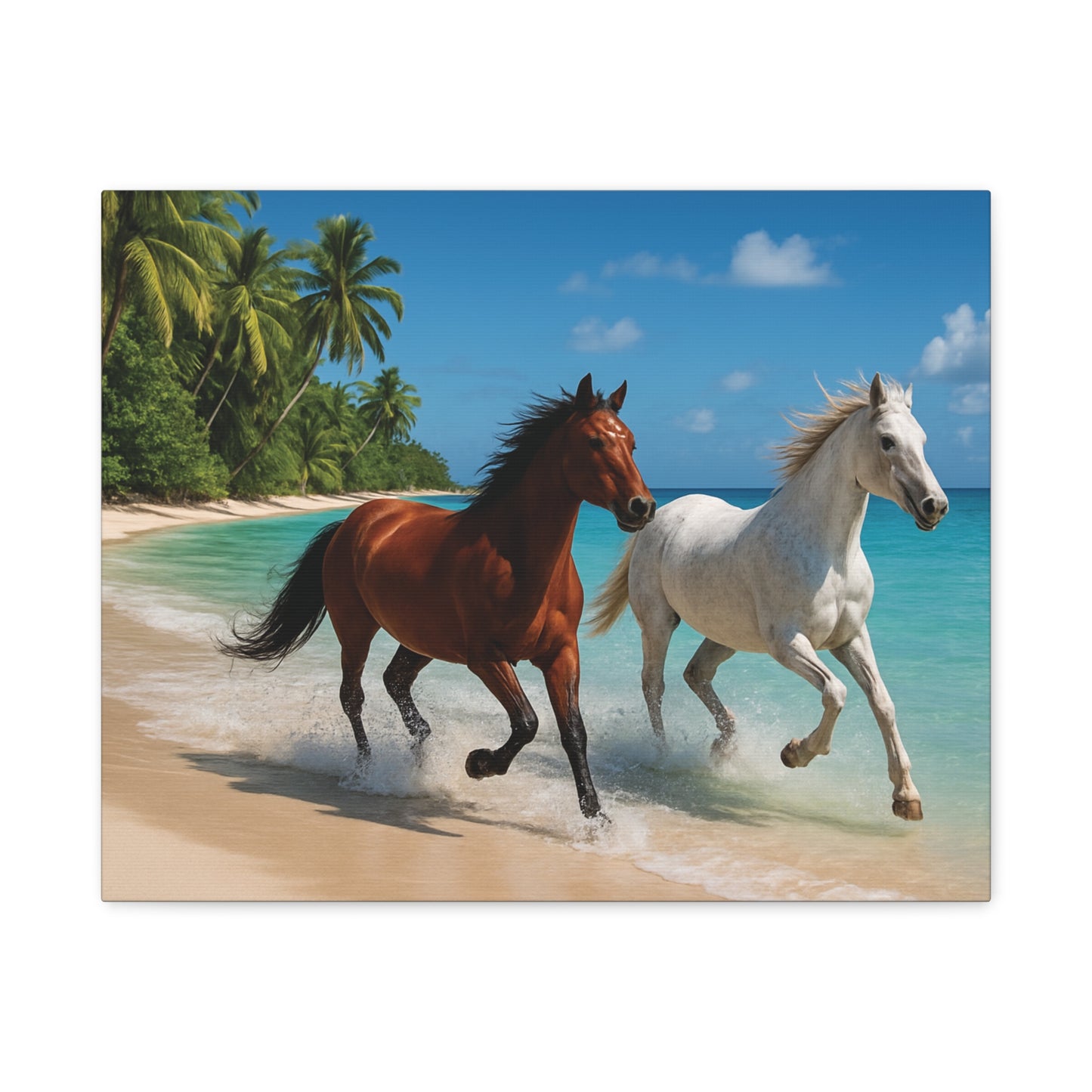 Horses Running free on Beach Canvas wall art - Matte Print