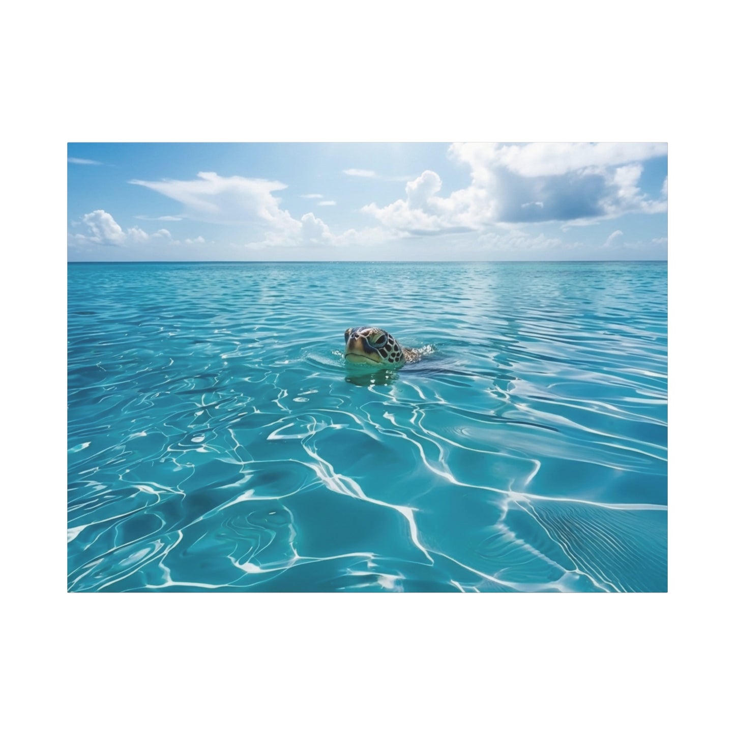 Blue crystal Sea with Turtle Canvas Wall Art - Matte Stretched