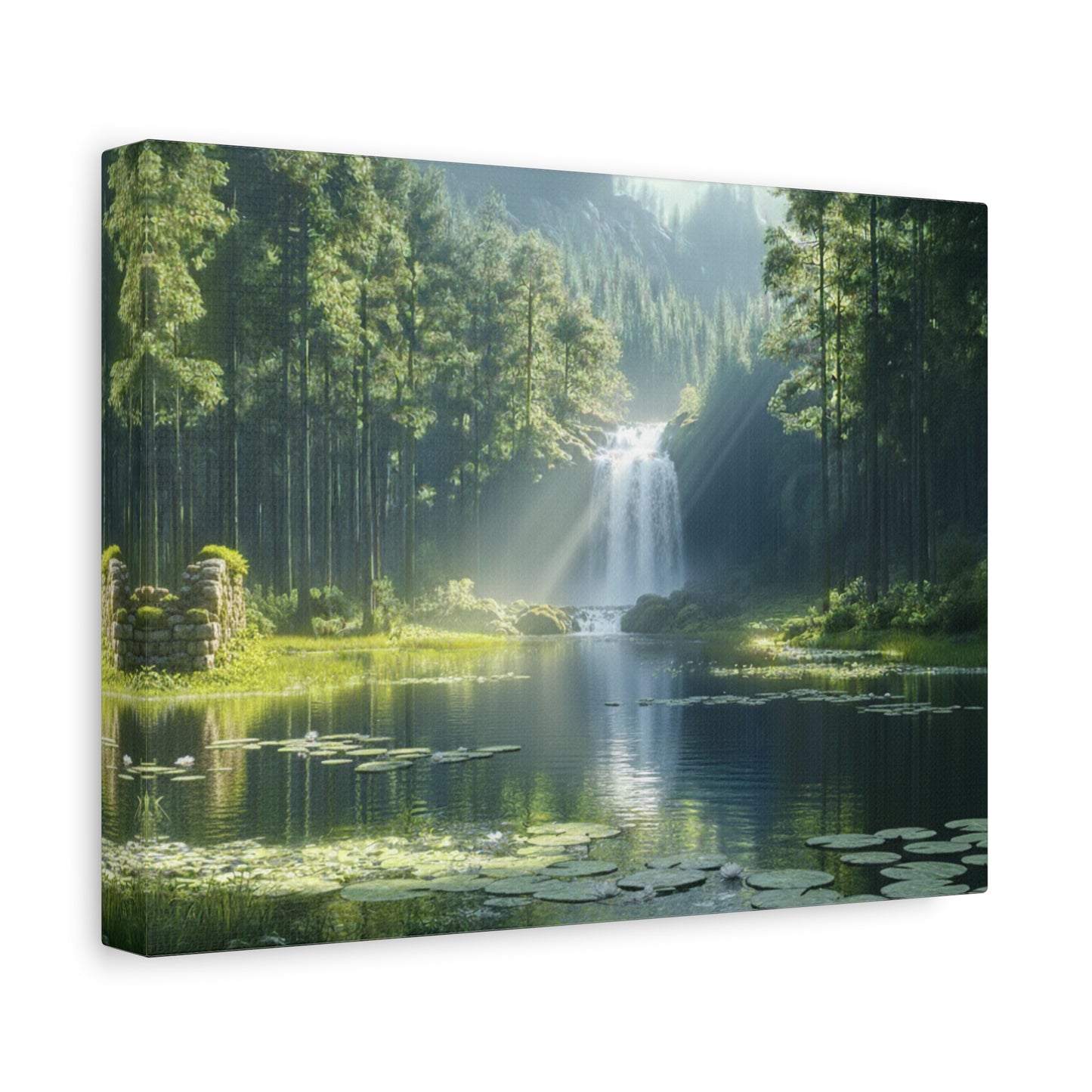 Tranquil Waterfalls in a Tropical Lush Green Forest Canvas Wall Art