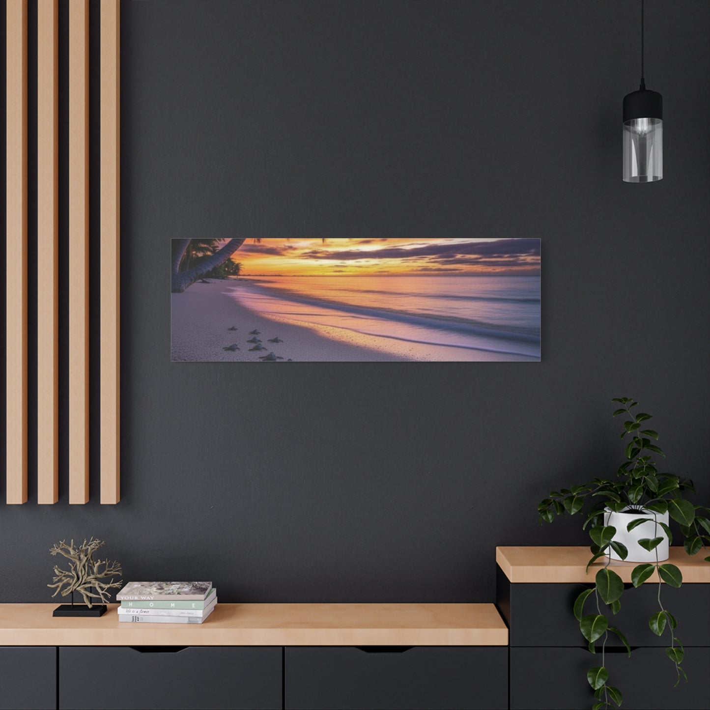 Sunset baby Turtles Canvas wall art - Nursery Beach Ocean