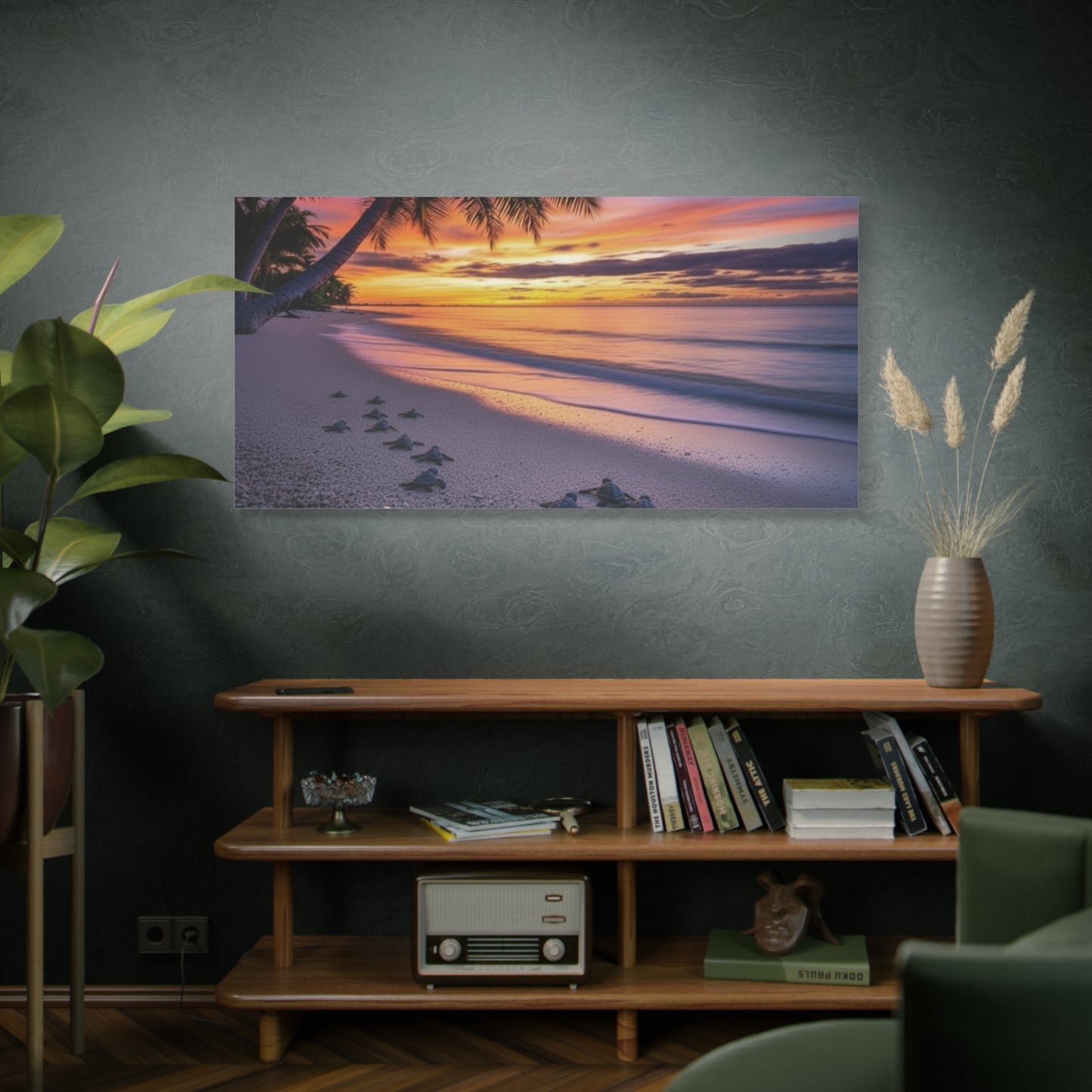 Sunset baby Turtles Canvas wall art - Nursery Beach Ocean