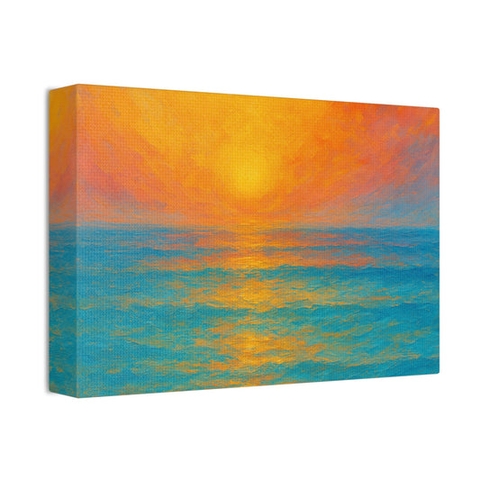 Vibrant Sunset Canvas Art abstract ocean beach wall decor with colorful sunset and blue sea on stretched canvas