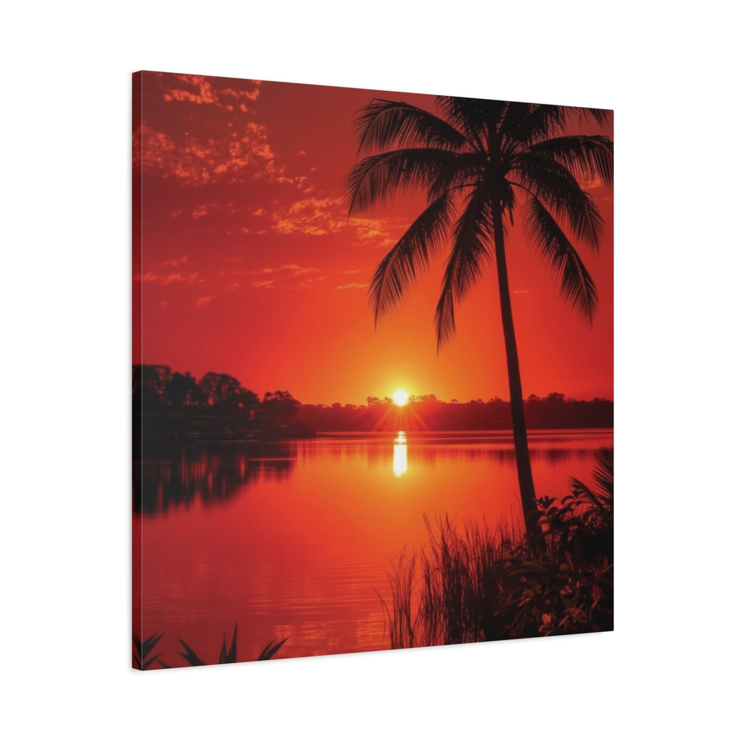 Coastal Red sunset over Ocean Canvas Wall Art - Matte Print