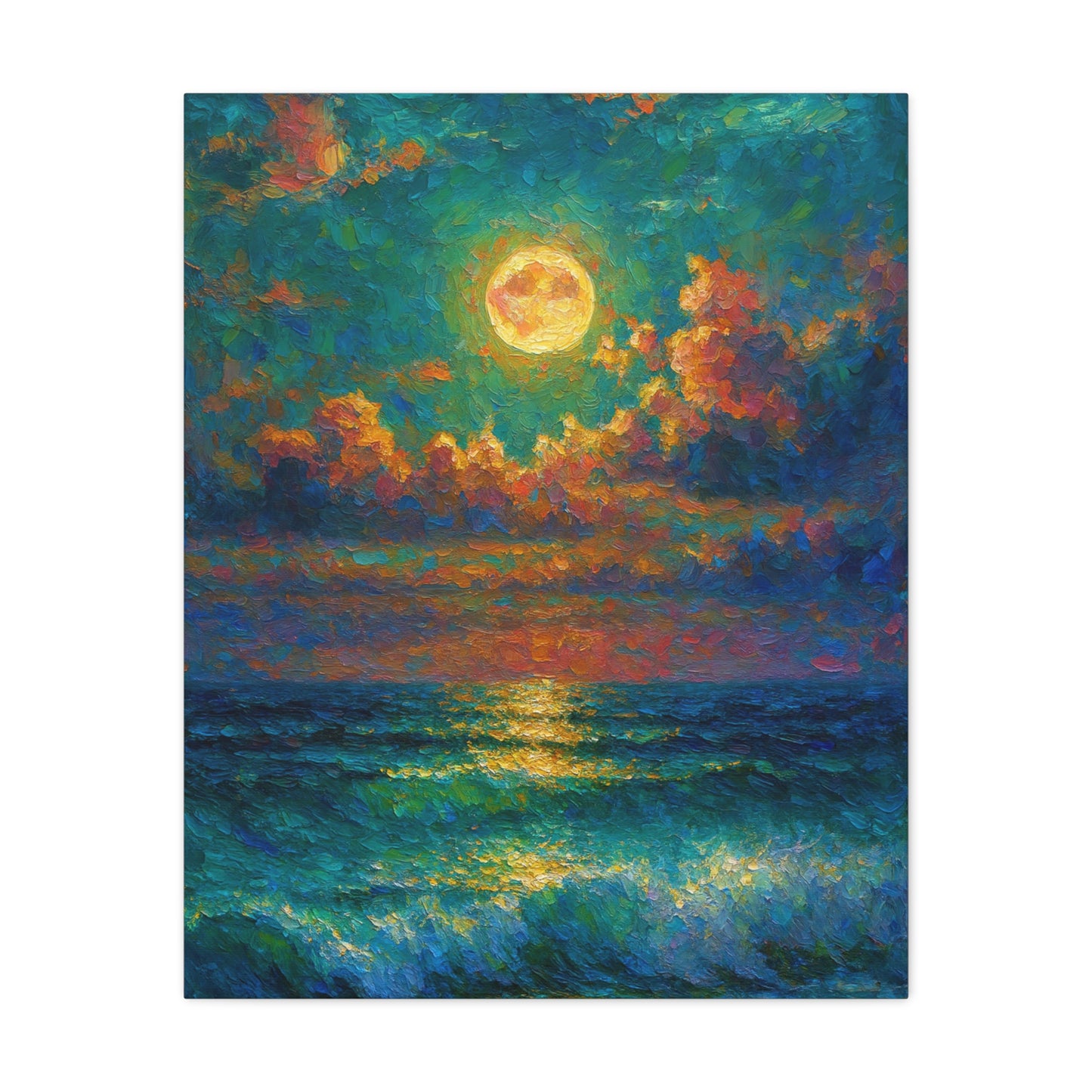 Calming Coastal Sunset Canvas - Peaceful Ocean Moonlight Wall Art for Bedroom