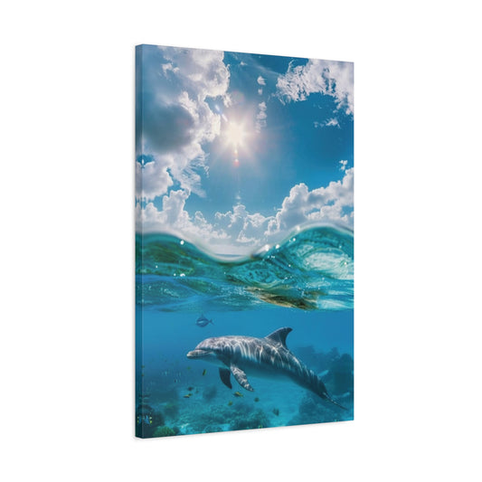 Underwater Dolphin at play Canvas Wall Art - Matte Stretched