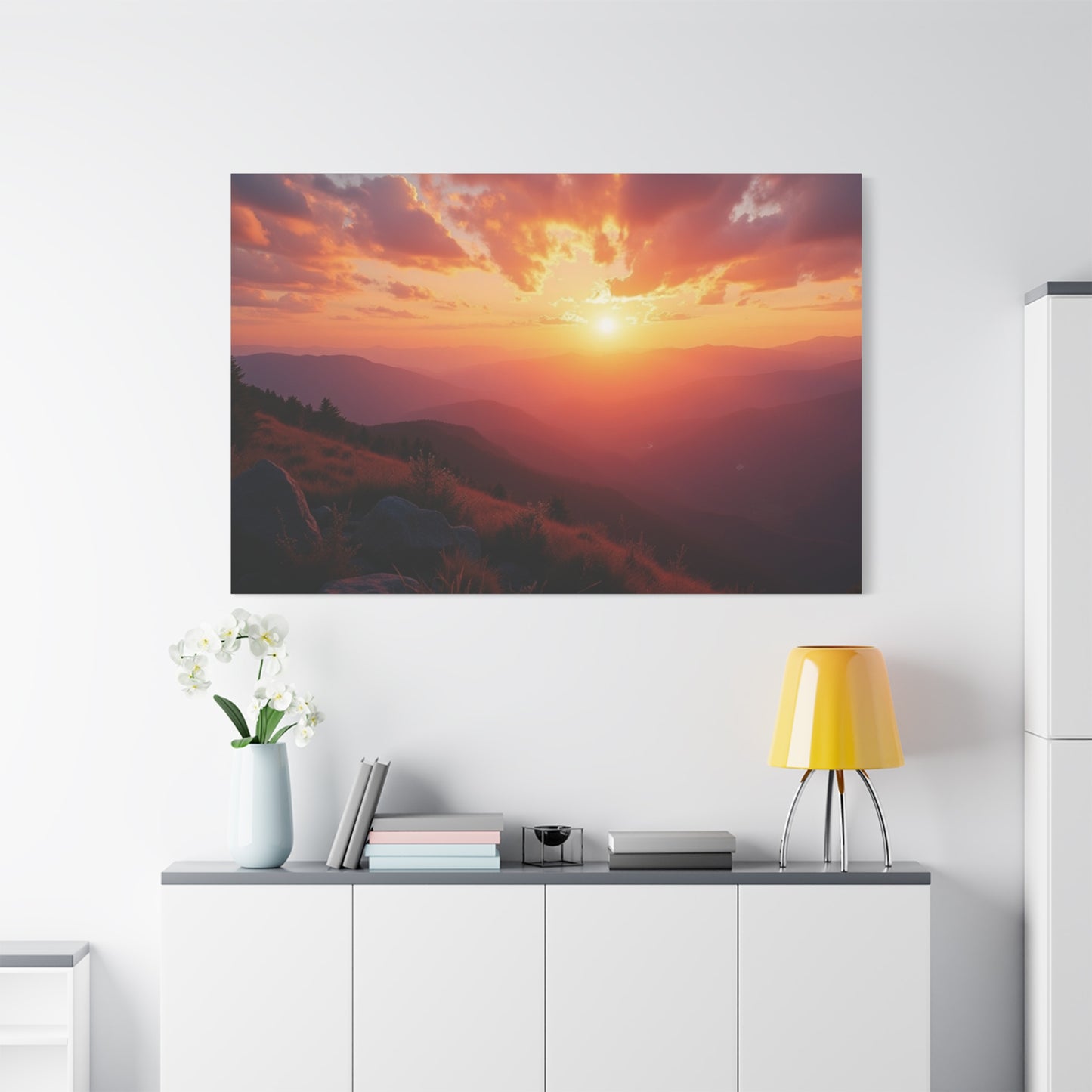 Peaceful Mountain Sunset Canvas - Calming Nature Wall Art for Living Room & Bedroom