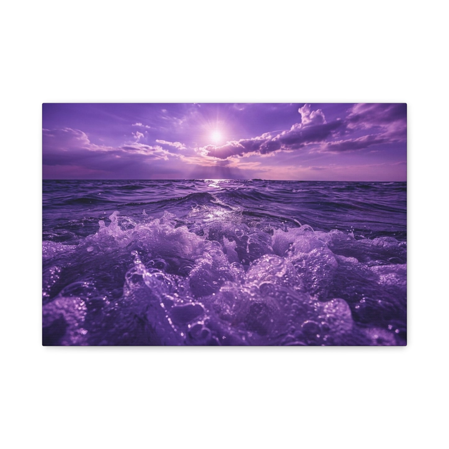 Romantic Purple Ocean Sunrise Matte Canvas Wall Art — Stretched 1.25"