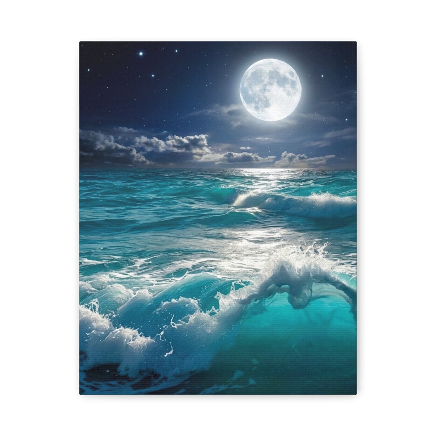 Tranquil Ocean Moonlight Canvas - Calming Blue Waves Wall Art for Bedroom