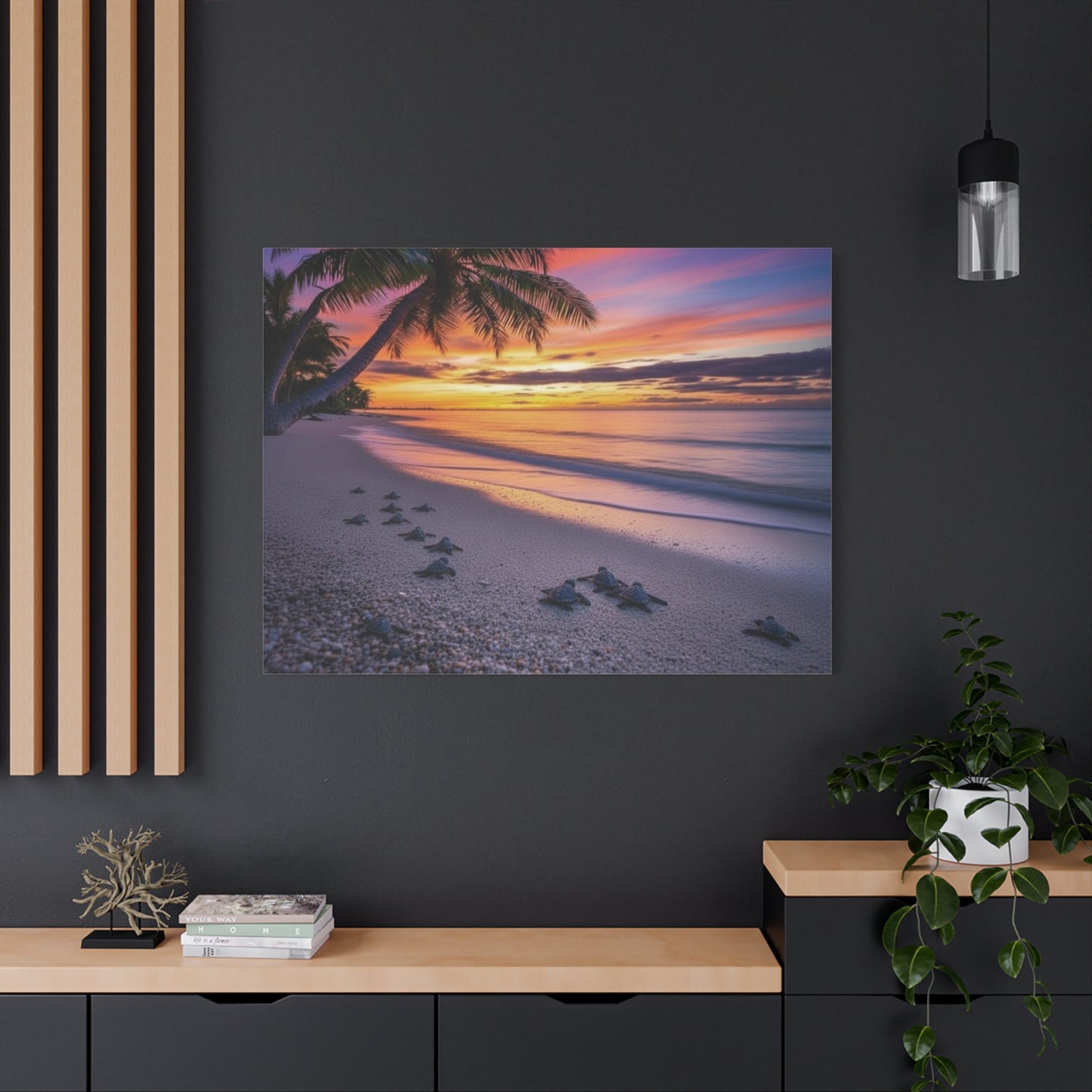 Sunset baby Turtles Canvas wall art - Nursery Beach Ocean