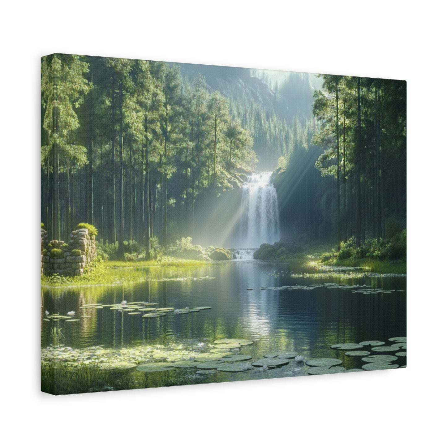 Tranquil Waterfalls in a Tropical Lush Green Forest Canvas Wall Art