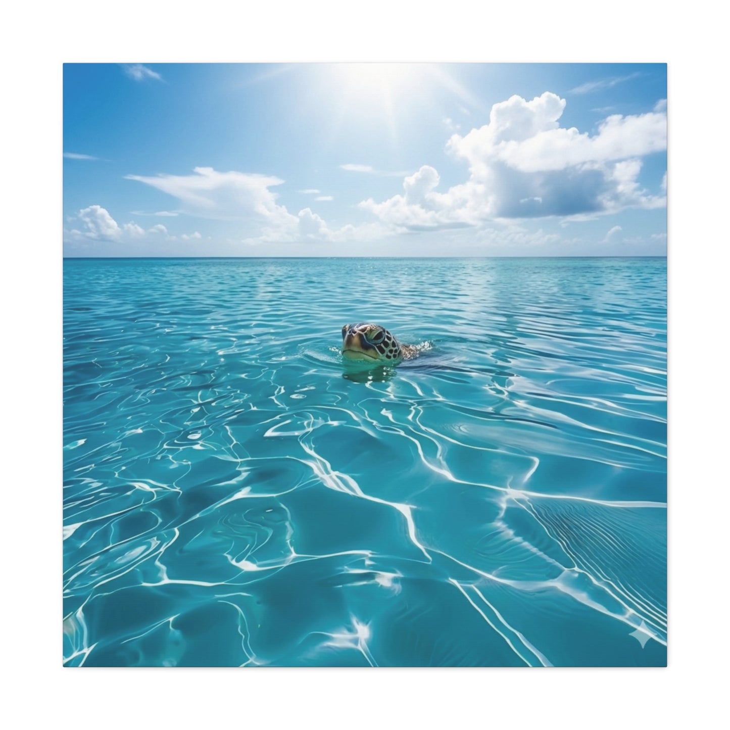 Blue crystal Sea with Turtle Canvas Wall Art - Matte Stretched