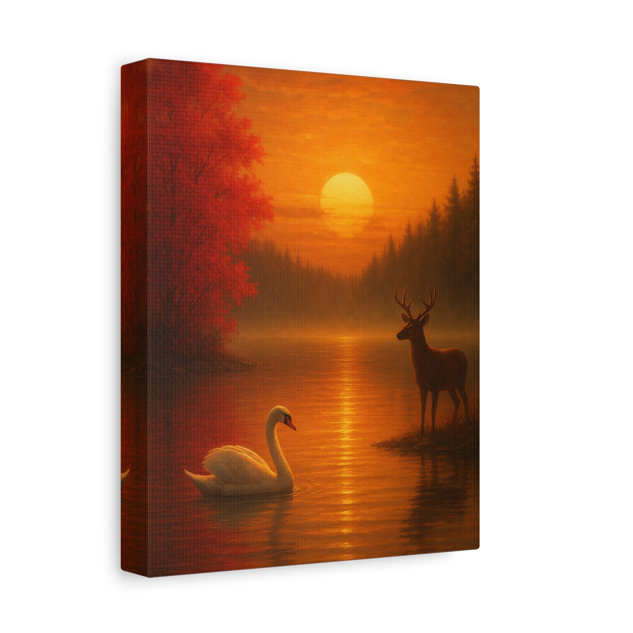 Crimson Dusk on the Autumn Lake