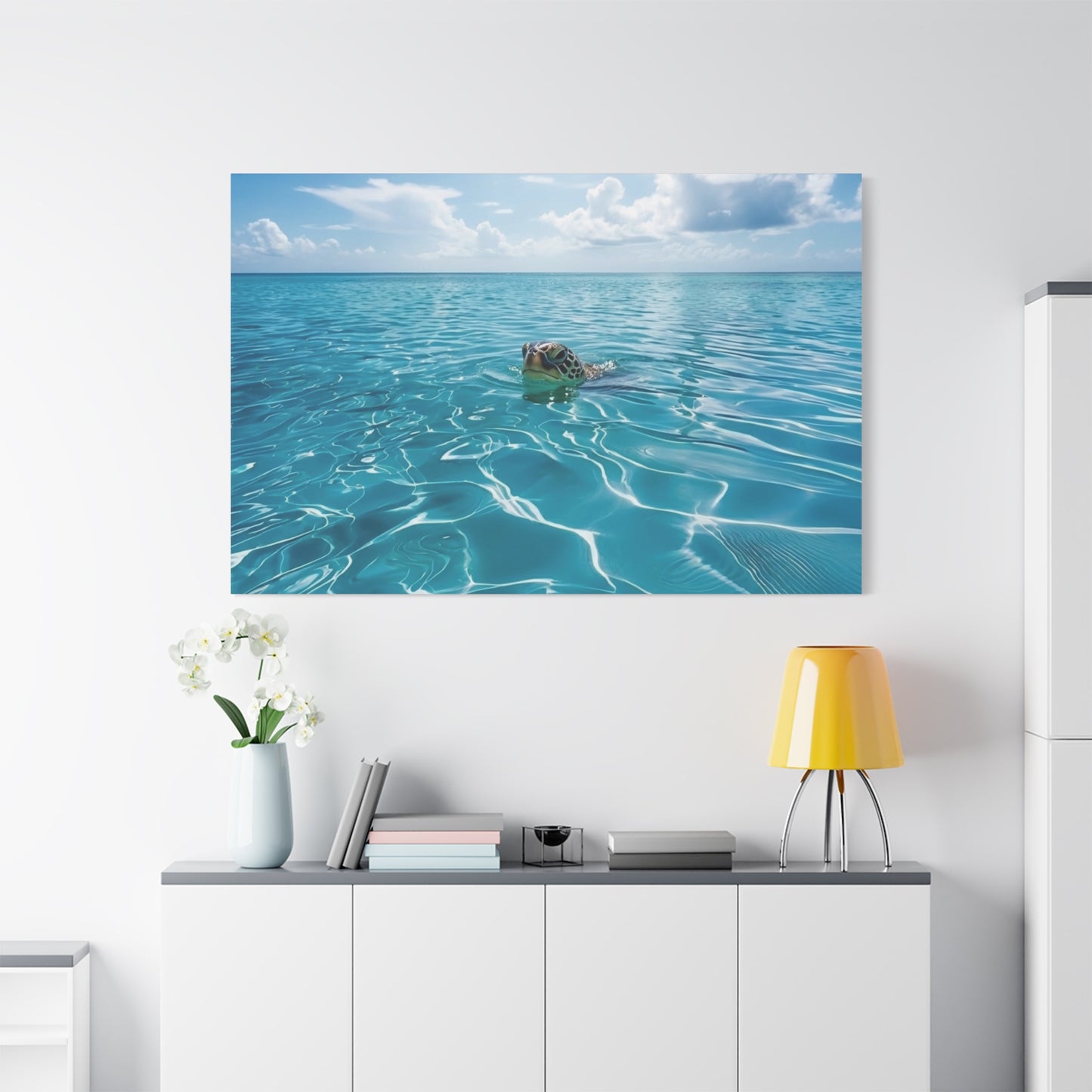 Blue crystal Sea with Turtle Canvas Wall Art - Matte Stretched