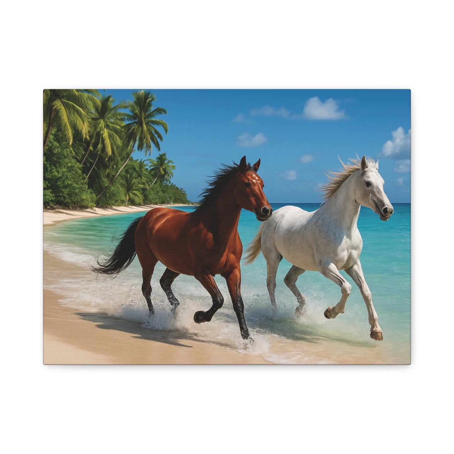 Horses Running free on Beach Canvas wall art - Matte Print