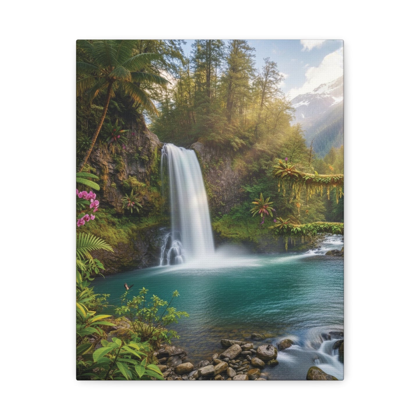 Turquoise Tropical Waterfalls Canvas wall art Stretched, 1.25"