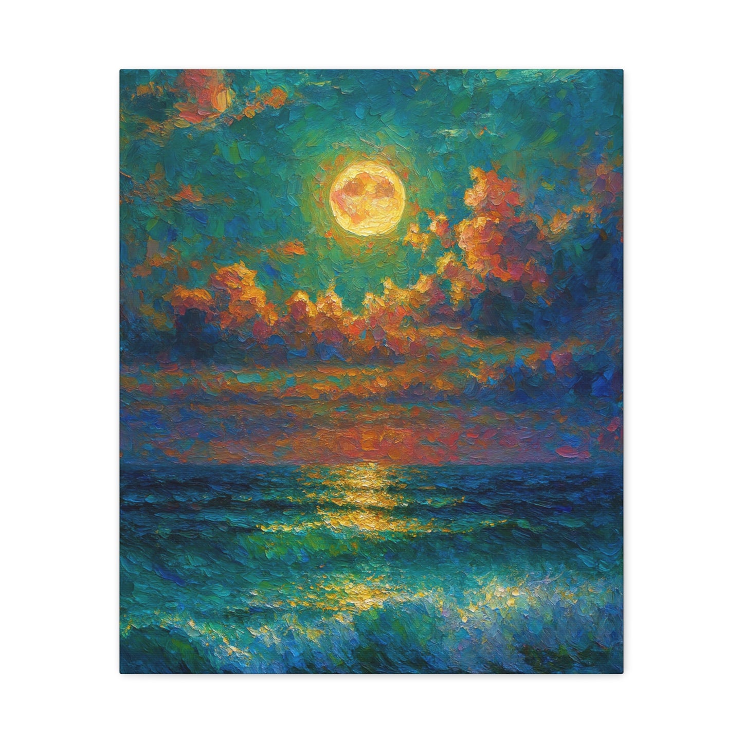 Calming Coastal Sunset Canvas - Peaceful Ocean Moonlight Wall Art for Bedroom