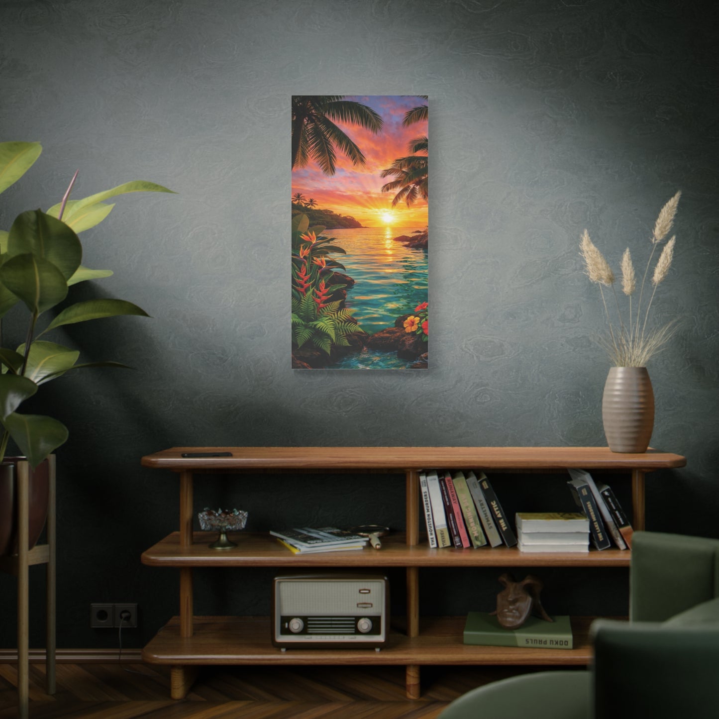 Tropical Sunrise over ocean Canvas Wall Art -  Matte Stretched Print