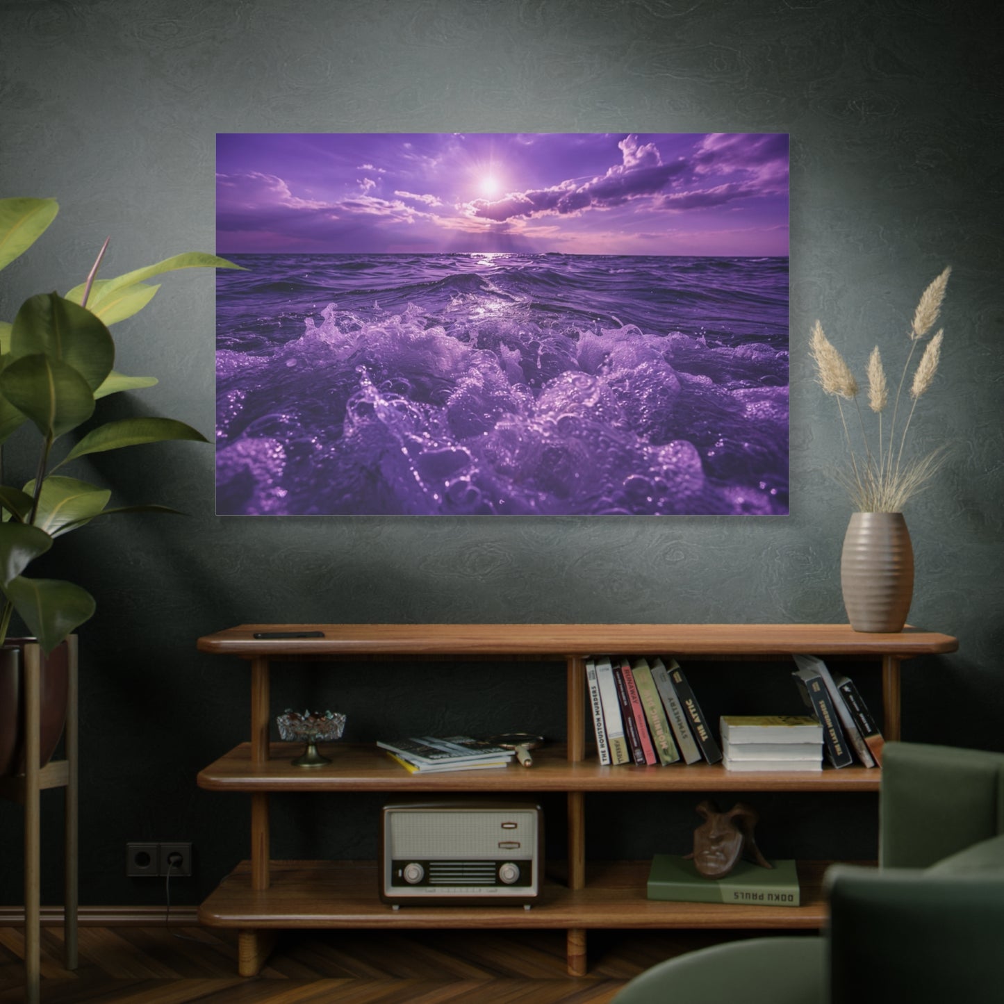Romantic Purple Ocean Sunrise Matte Canvas Wall Art — Stretched 1.25"