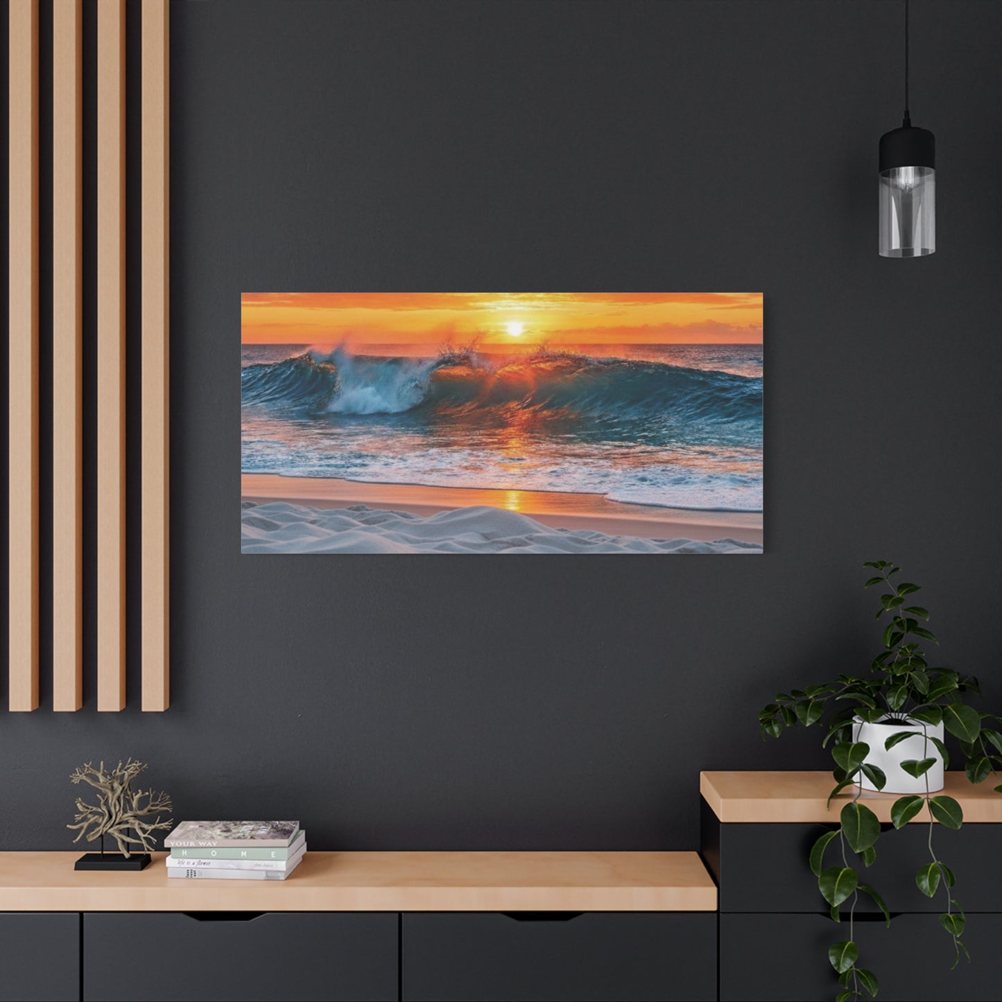 Sunset Wave Beach Canvas Print — Stretched Matte Seascape Wall Art