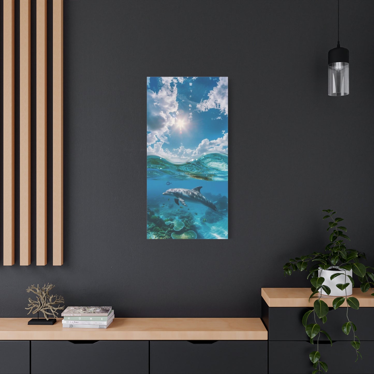 Underwater Dolphin at play Canvas Wall Art - Matte Stretched