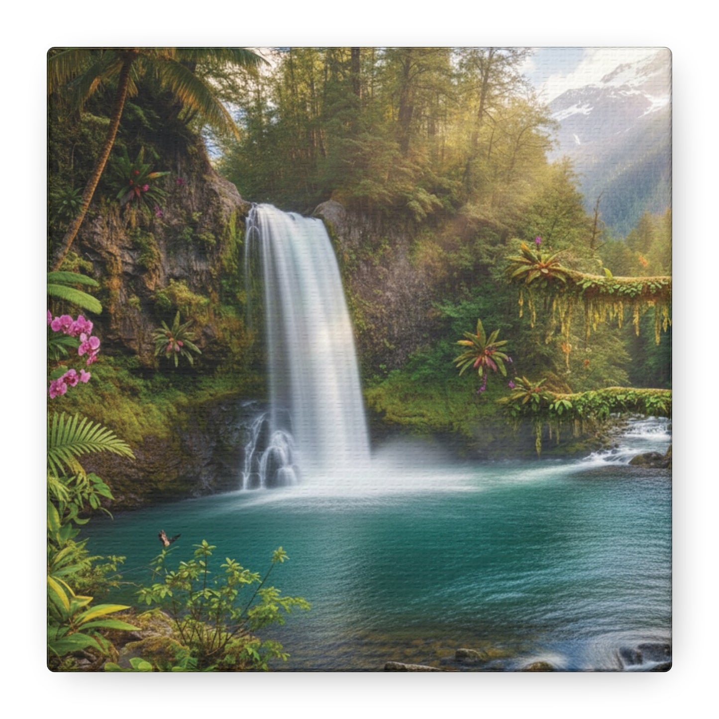 Turquoise Tropical Waterfalls Canvas wall art Stretched, 1.25"