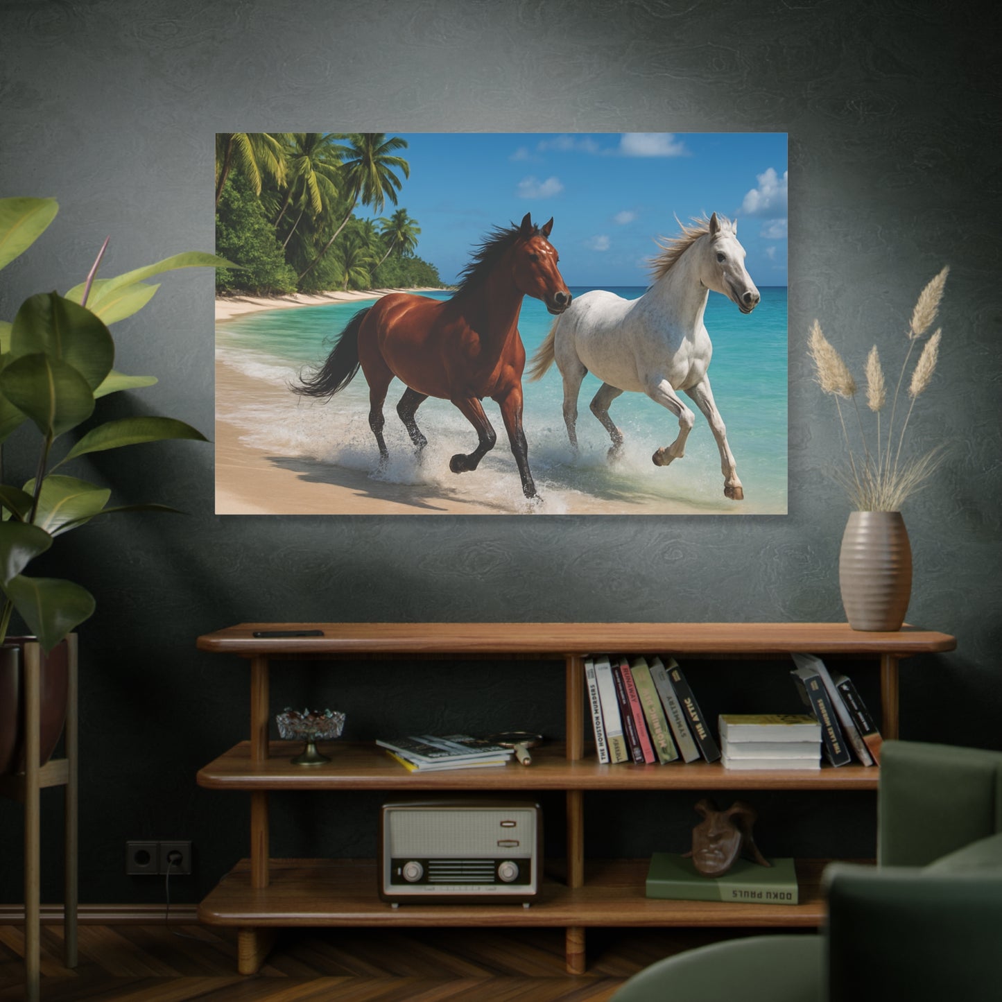 Horses Running free on Beach Canvas wall art - Matte Print