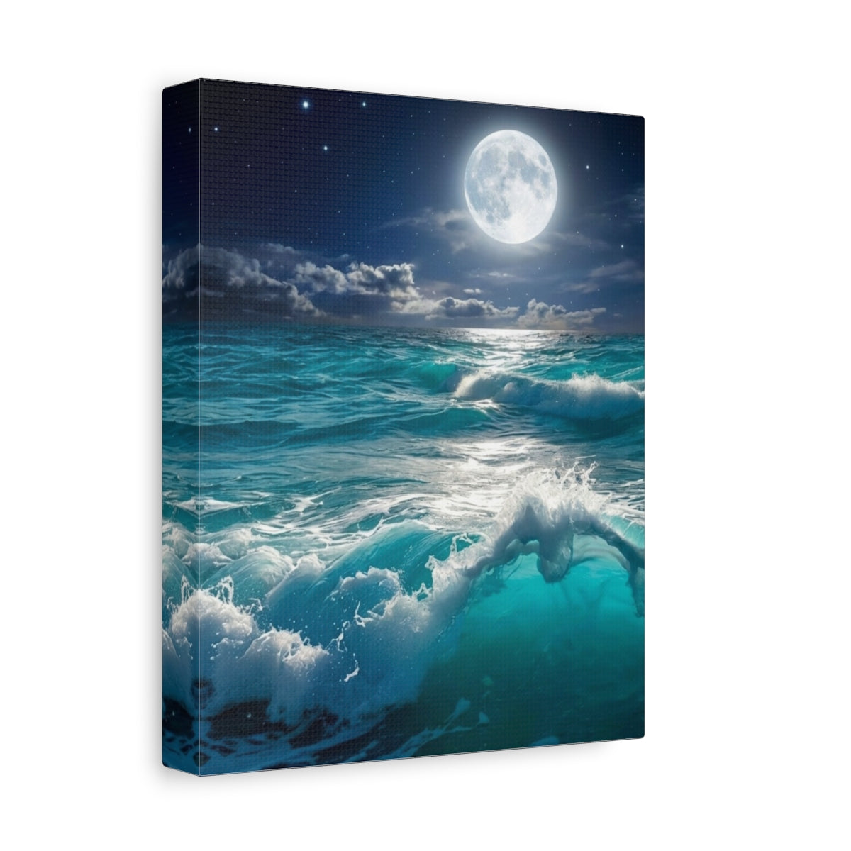 Full Moon Over Blue Ocean Waves Matte Canvas — Stretched 1.25"