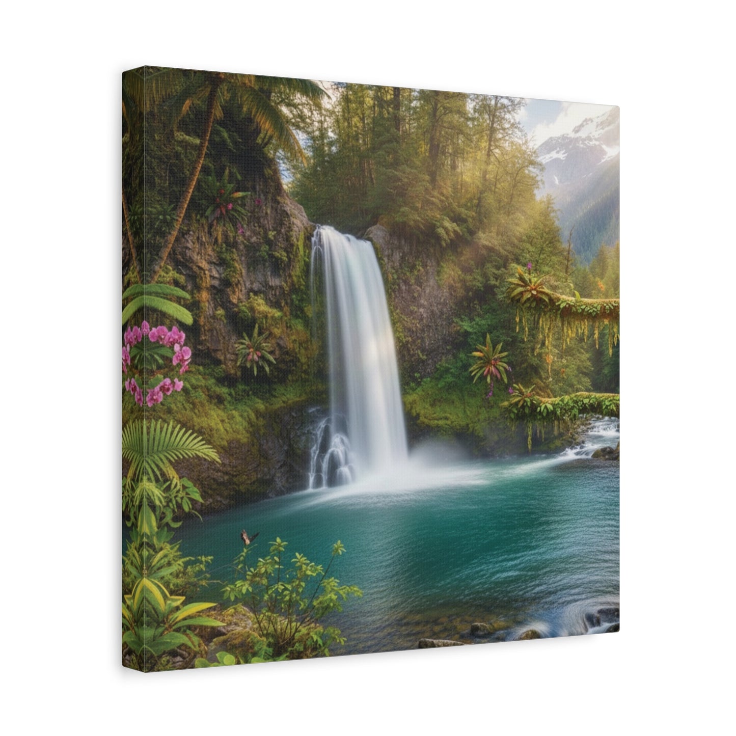 Turquoise Tropical Waterfalls Canvas wall art Stretched, 1.25"