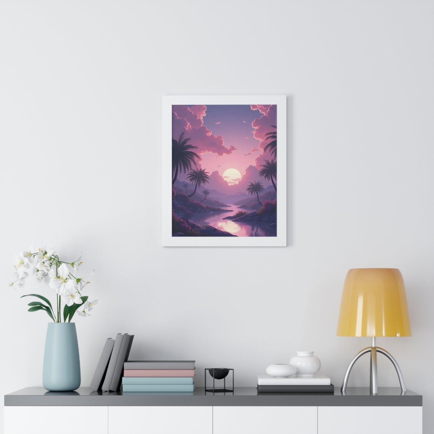 Tropical Sunset Framed Poster, Relaxing Wall Art, Home Décor, Gift for Nature Lovers, Beach Vibes for Living Room