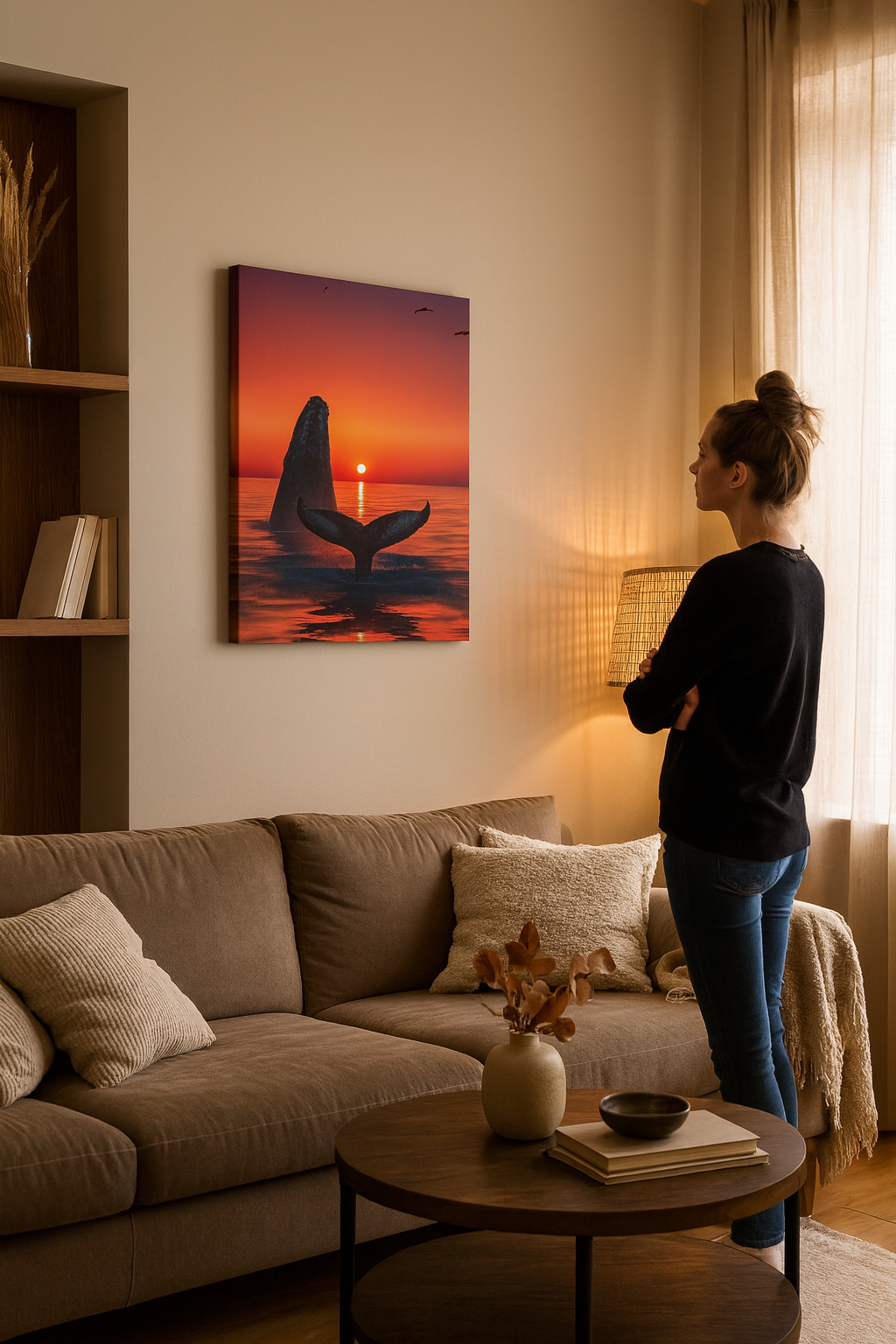 Humpback Whales Enjoying the Sunset Canvas Wall Art Print